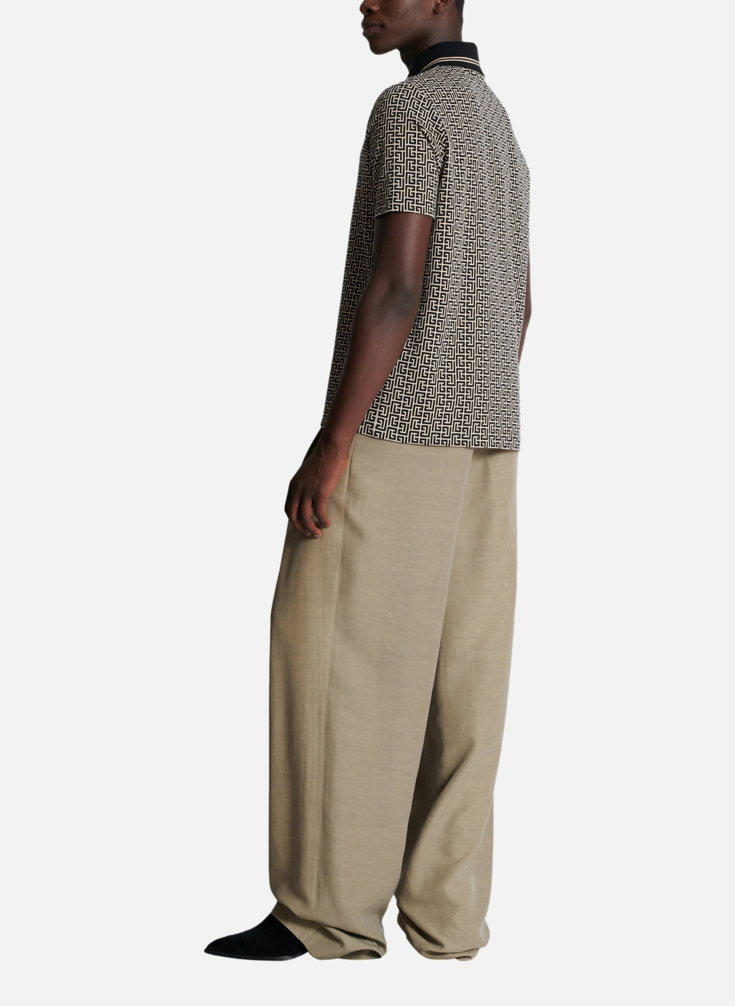 Polo en jacquard à monogramme pb labyrinthe BALMAIN Noir