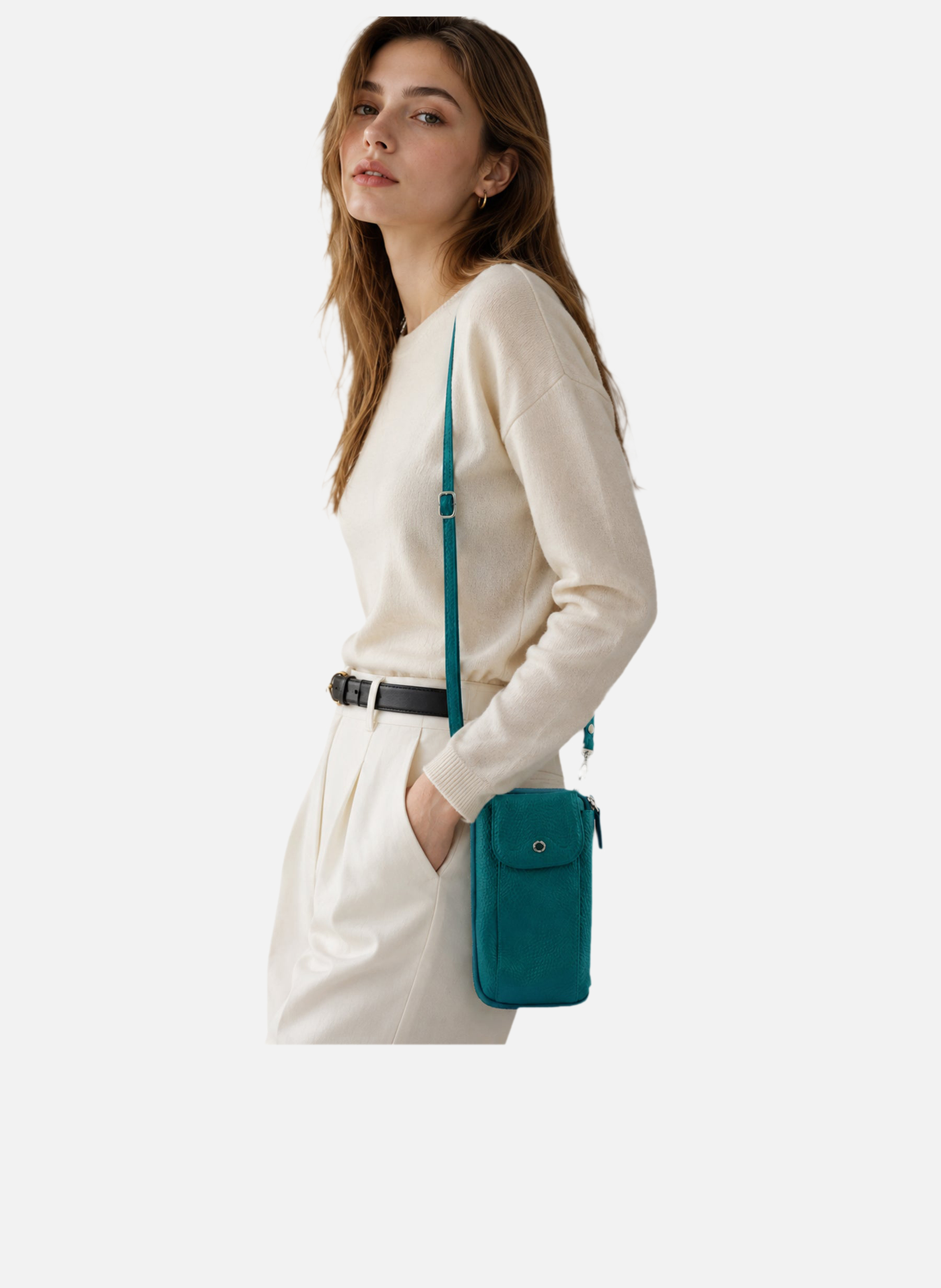 Club | etui téléphone portable en cuir de veau grainé | Bleu POURCHET Femme