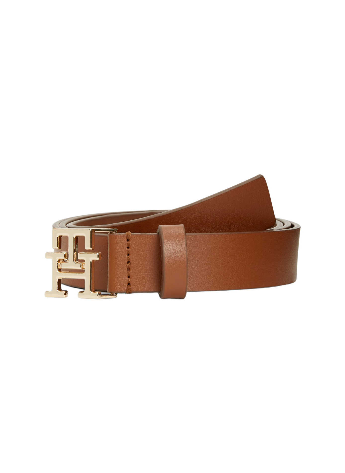 Belt with logo buckle in leather TOMMY HILFIGER Brown