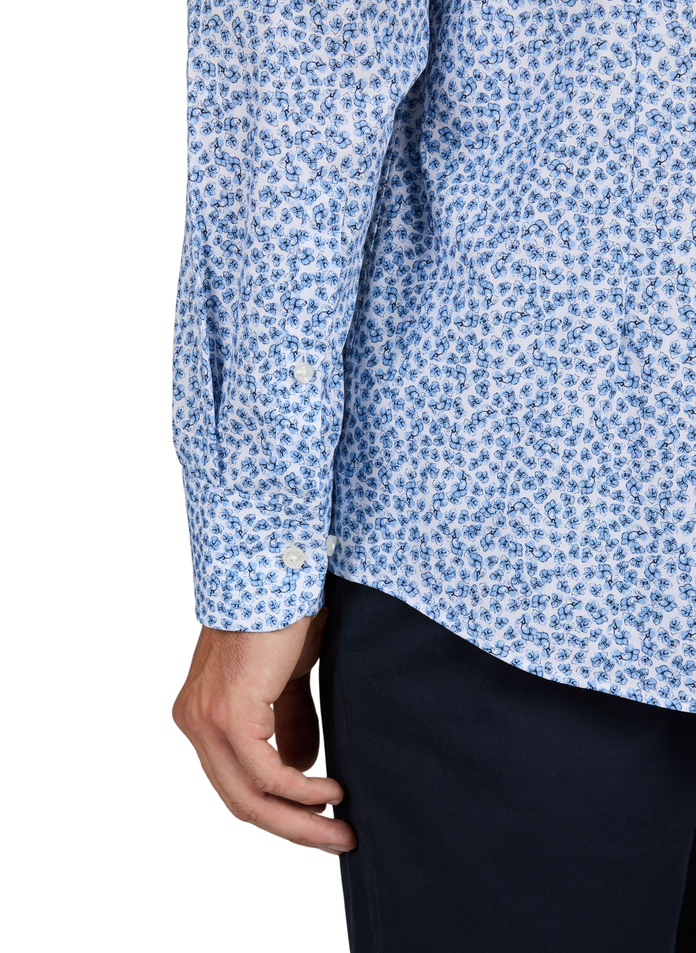 Chemise manches longues à fleurs en coton mélangé BOSS Bleu