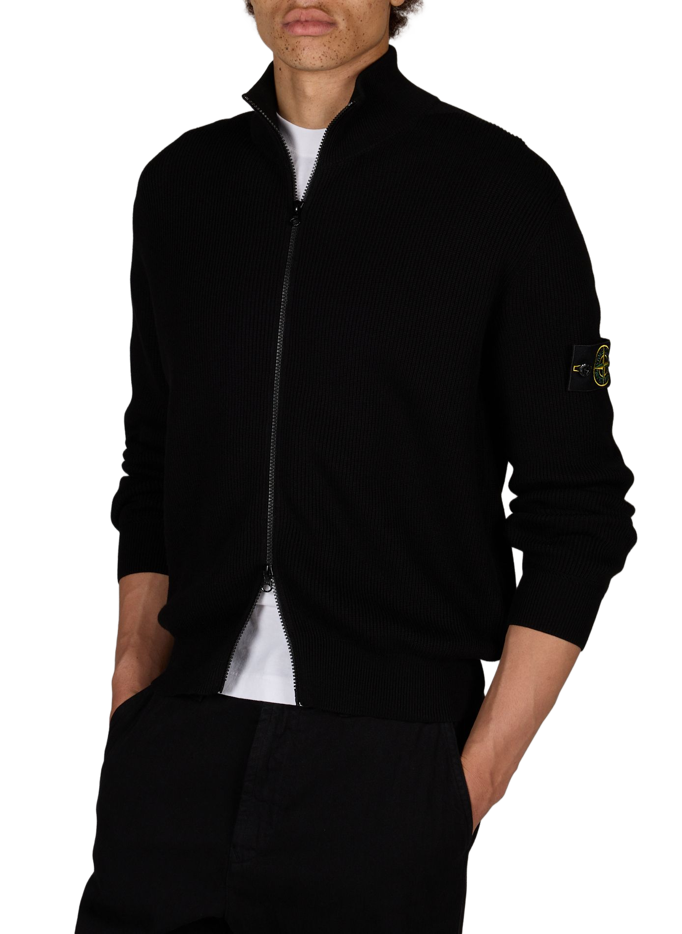 Gerade geschnittene Weste mit Stehkragen aus Baumwolle. STONE ISLAND Schwarz