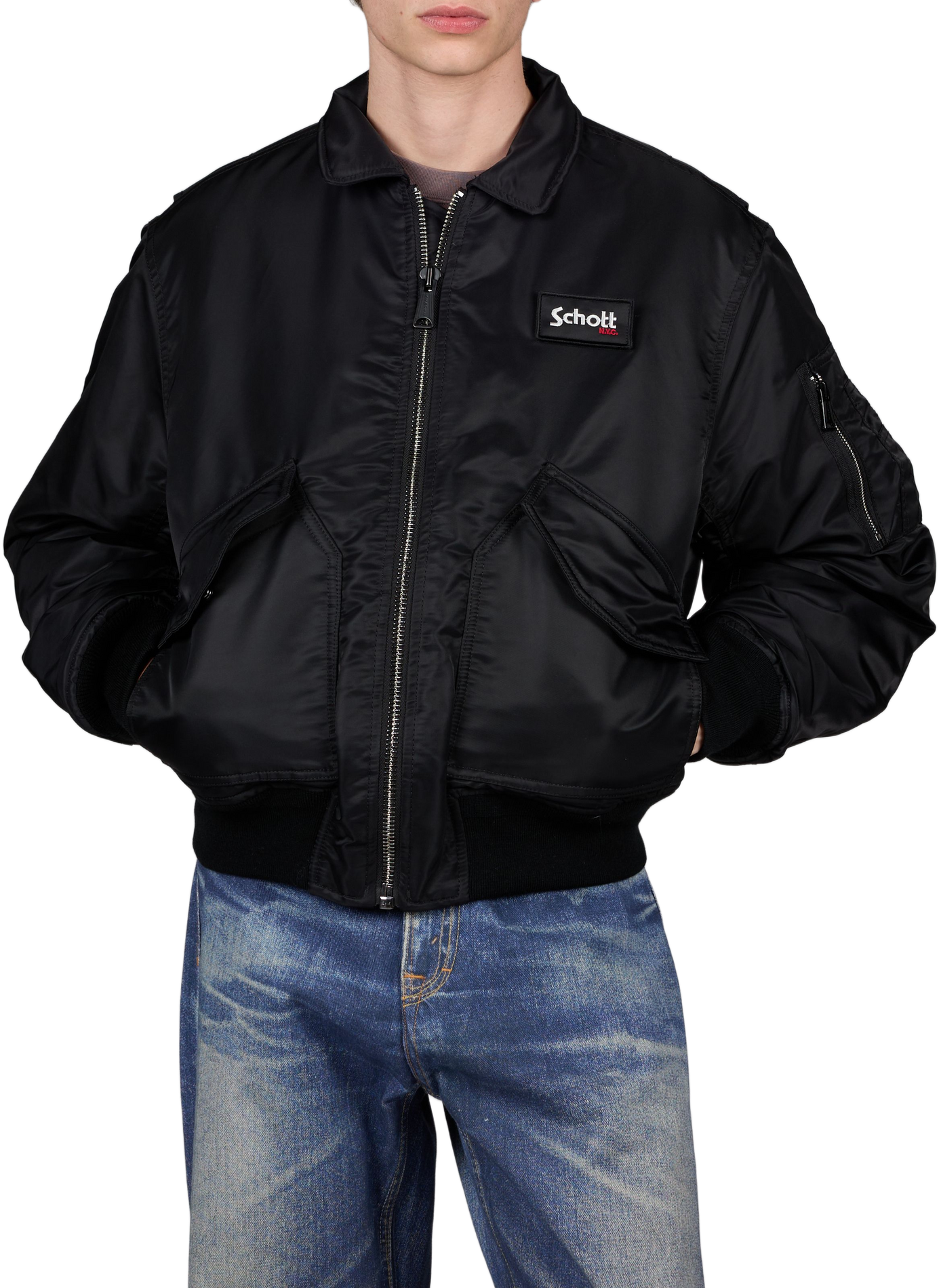 Weites Bomberjacke mit Logo SCHOTT Schwarz