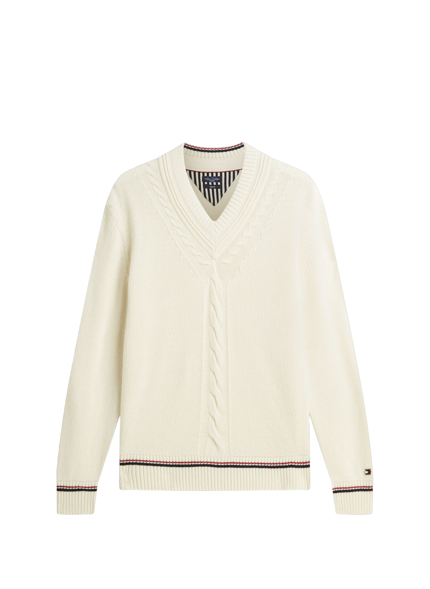 Pull col V en laine mélangée TOMMY HILFIGER Beige
