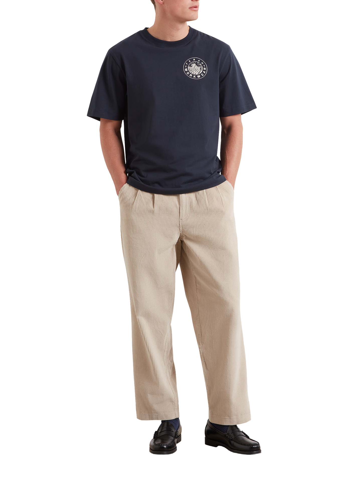 Straight corduroy cotton trousers FARAH Beige