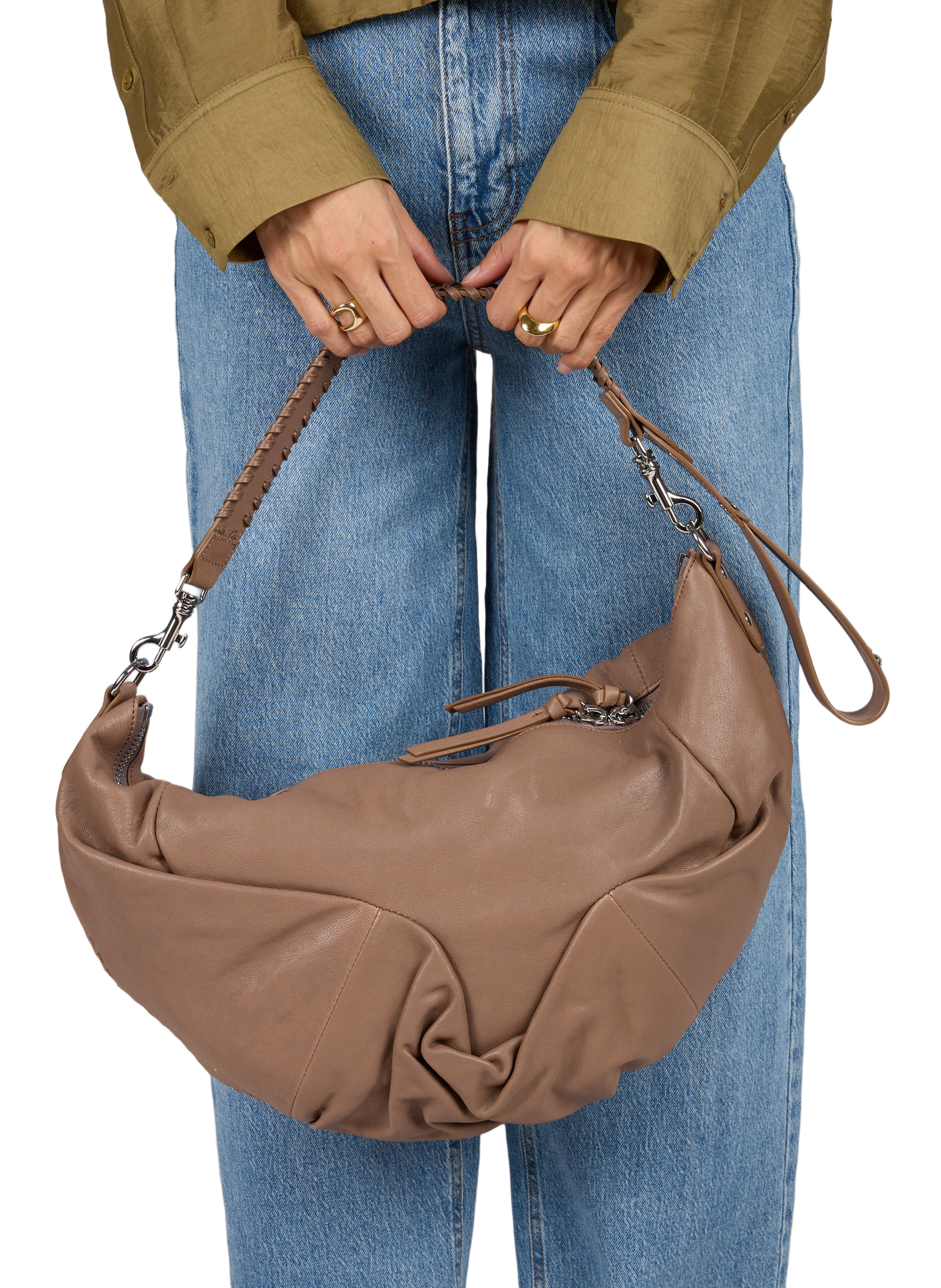 Grand sac zippé uni en cuir VIVIENNE WESTWOOD Marron