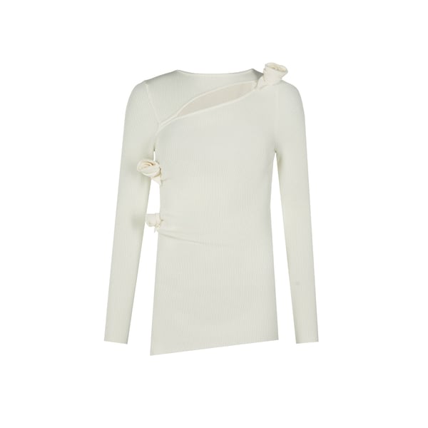 Pull à fleurs en maille côtelée