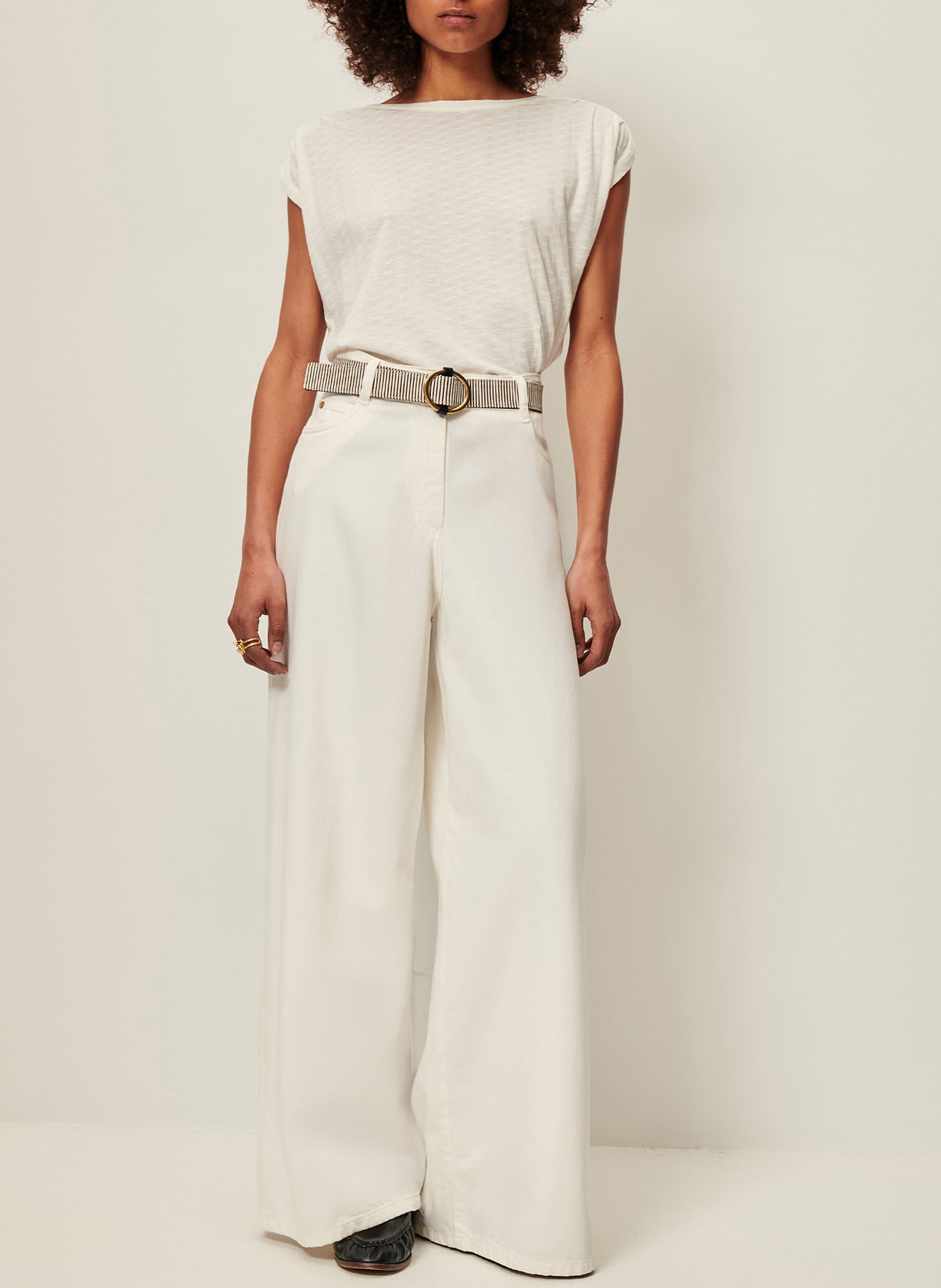 Top col bateau ample sixtojacquard SESSUN Beige