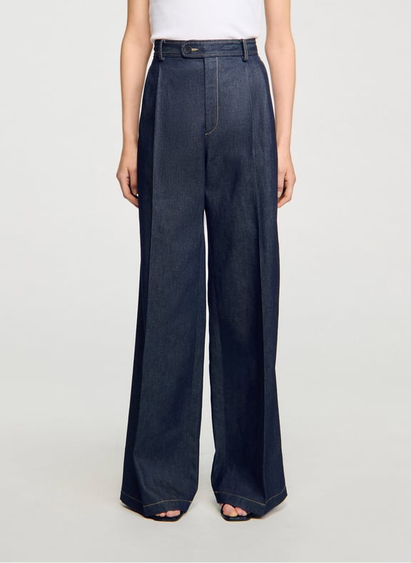 Jean large taille haute brut en coton Bleu by SANDRO SANDRO Jean large taille haute brut en coton Bleu