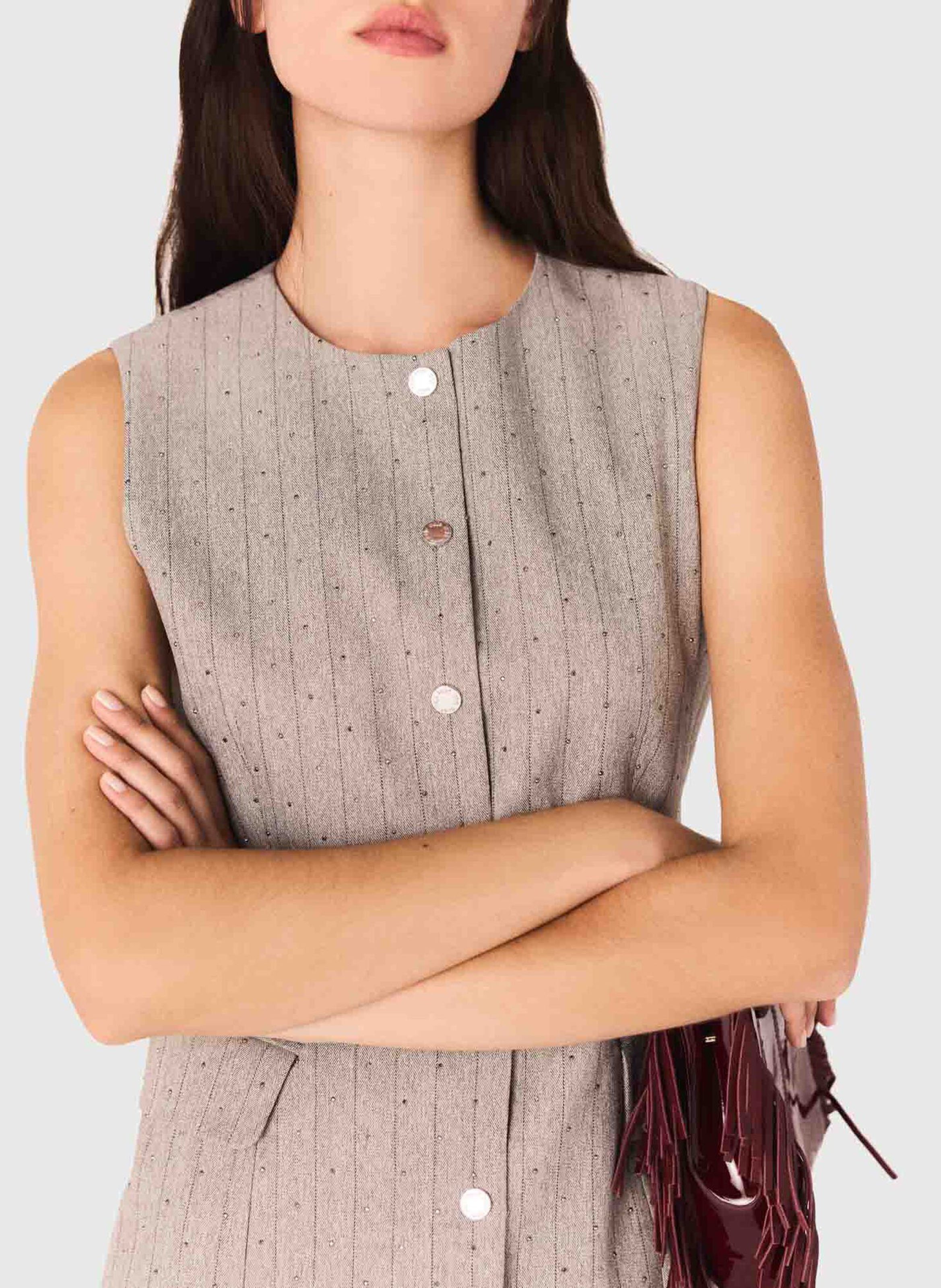 Robe courte droite à rayures MAJE Gris