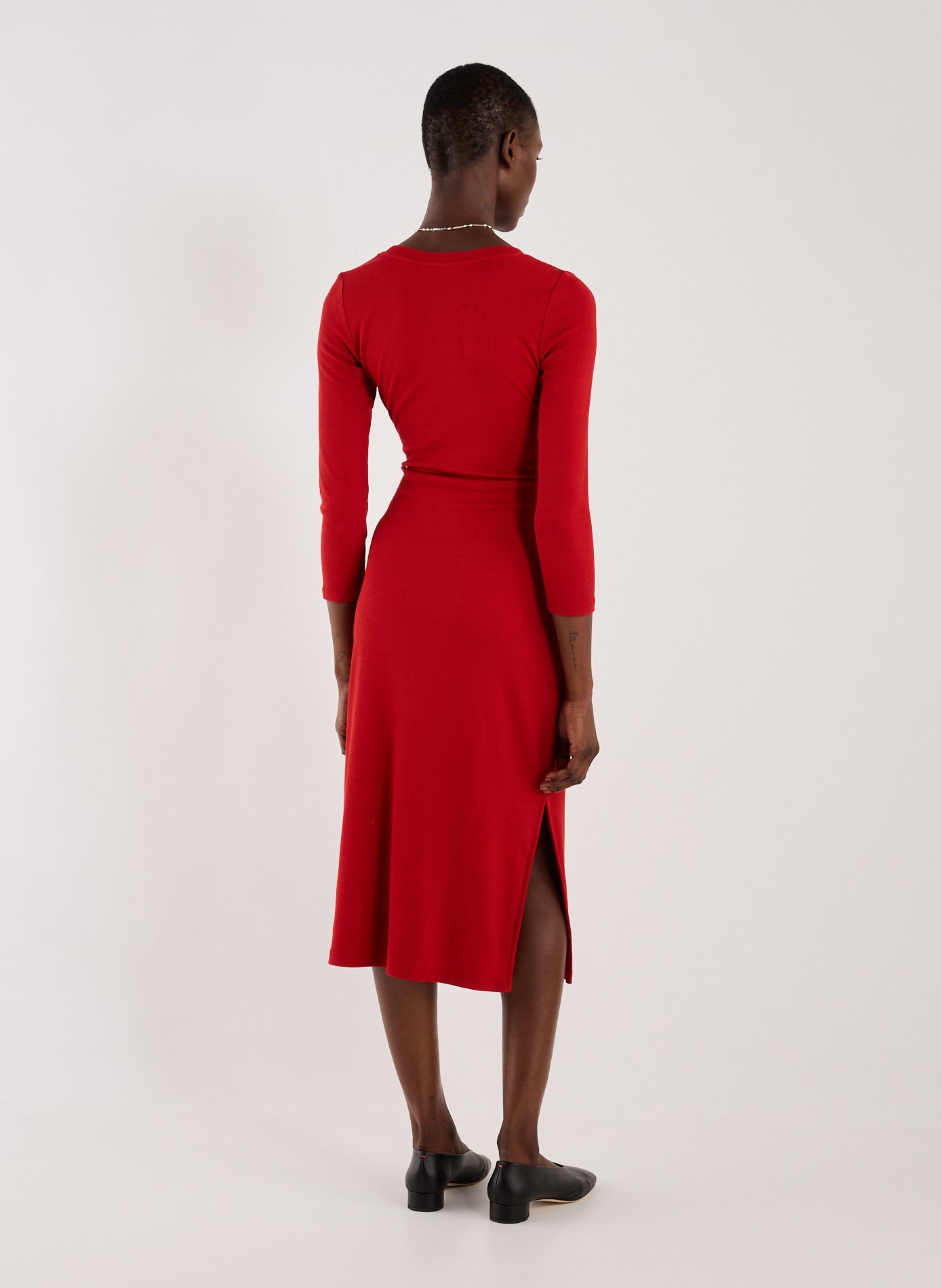 Long dress with a tie. LAUREN Red