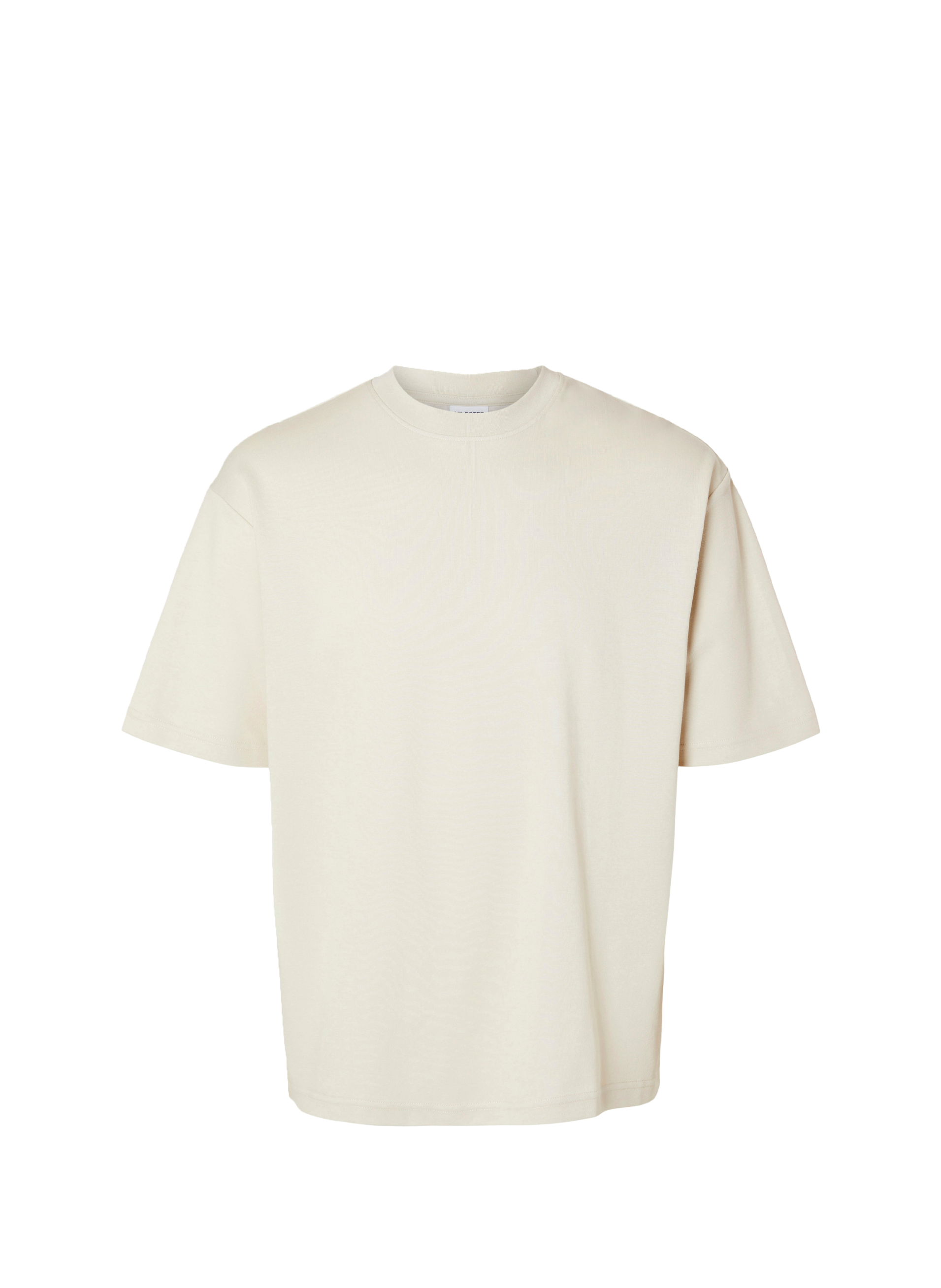 Plain t-shirt in blended cotton SELECTED Beige
