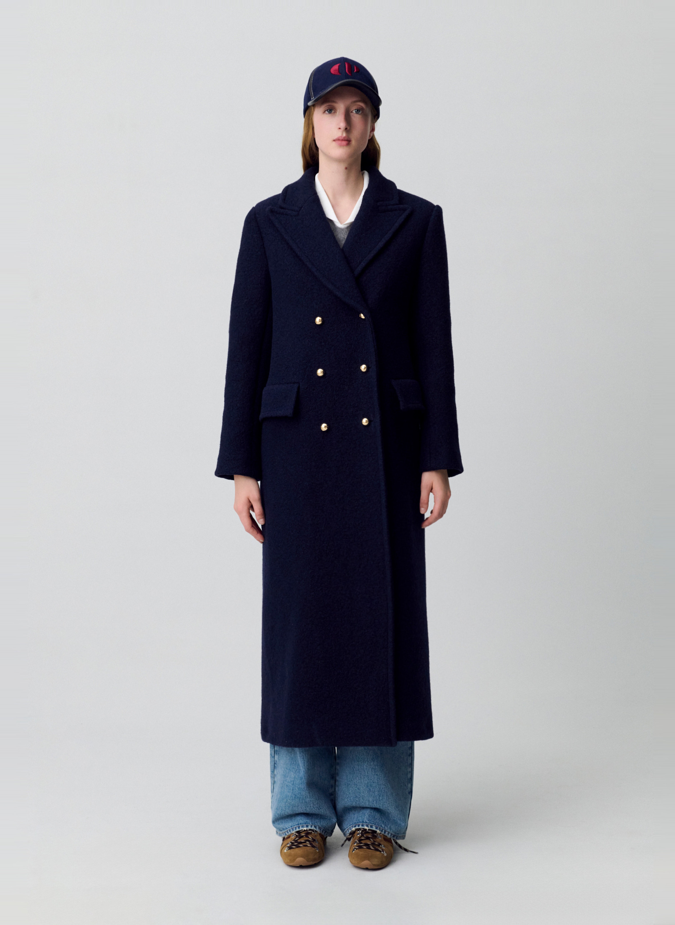 Manteau mi-long droit uni en laine ginger CLAUDIE PIERLOT Bleu