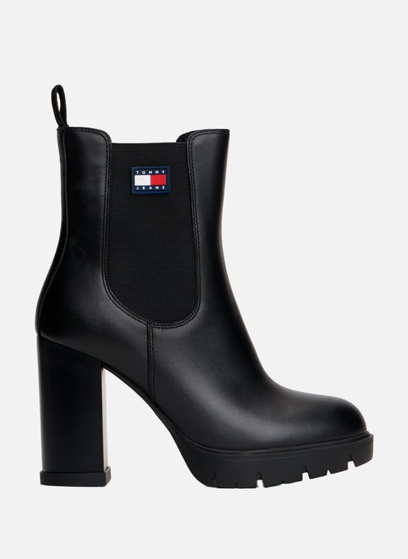 Bottines à talons hauts crantés en cuir Noir by TOMMY HILFIGER TOMMY HILFIGER Bottines à talons hauts crantés en cuir Noir