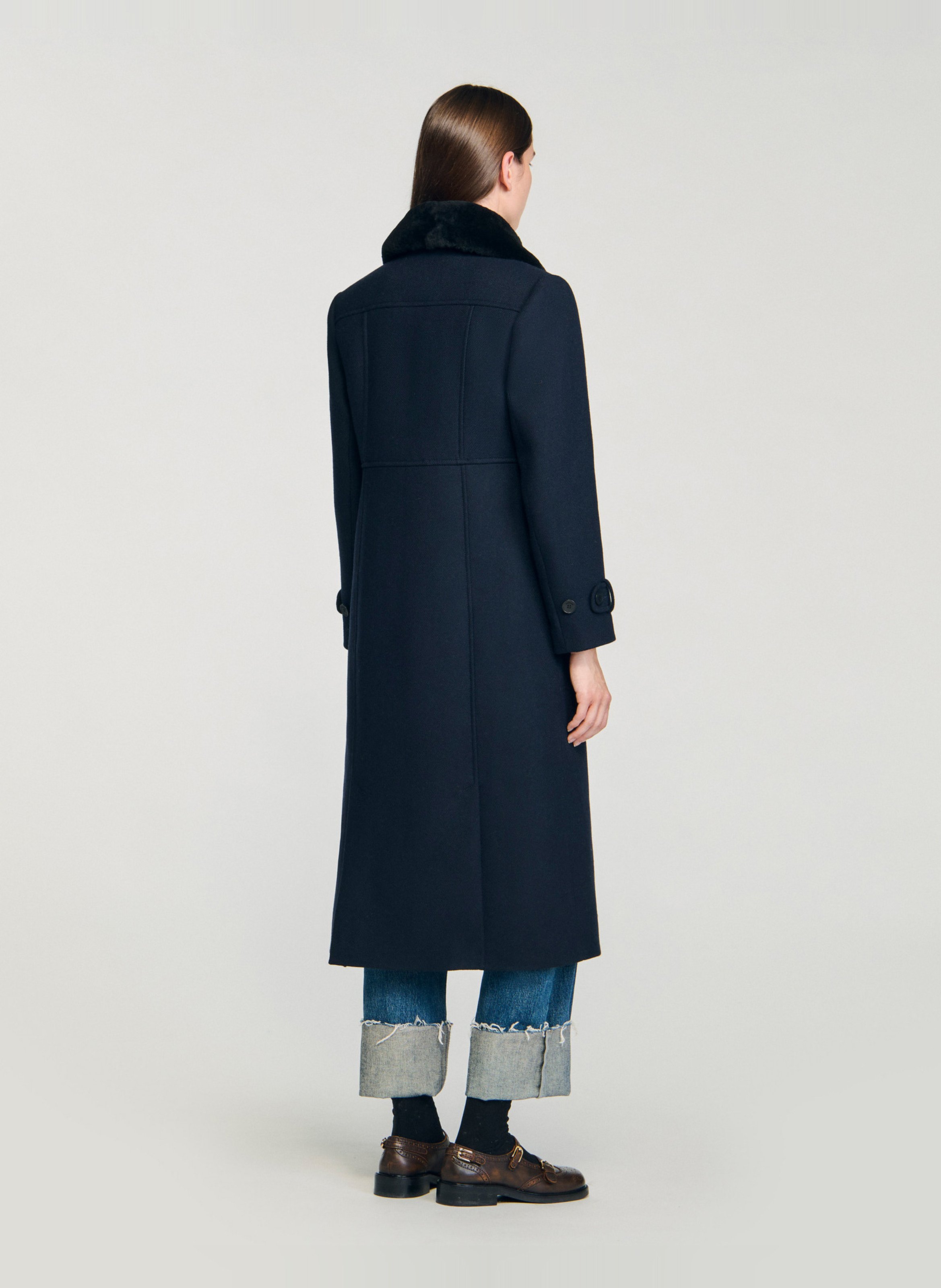 Manteau col classique en laine mélangée SANDRO Bleu