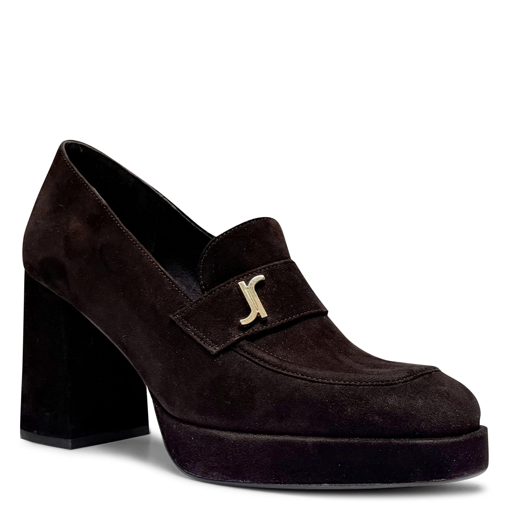 Mocassins à talons en cuir velours violon JONAK Marron