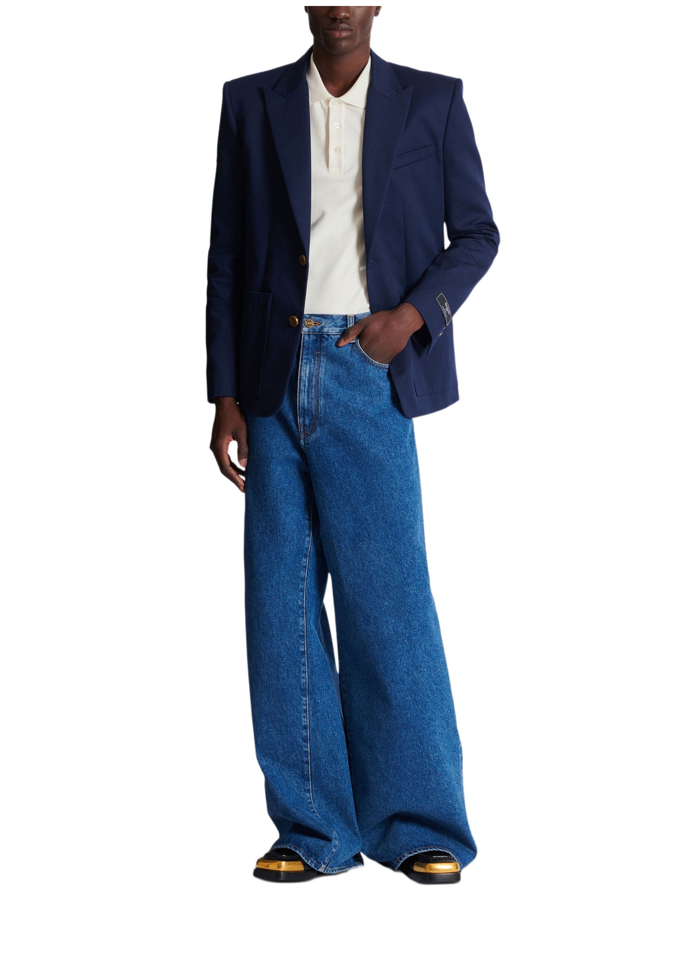 Pantalon large en denim bleu BALMAIN Bleu