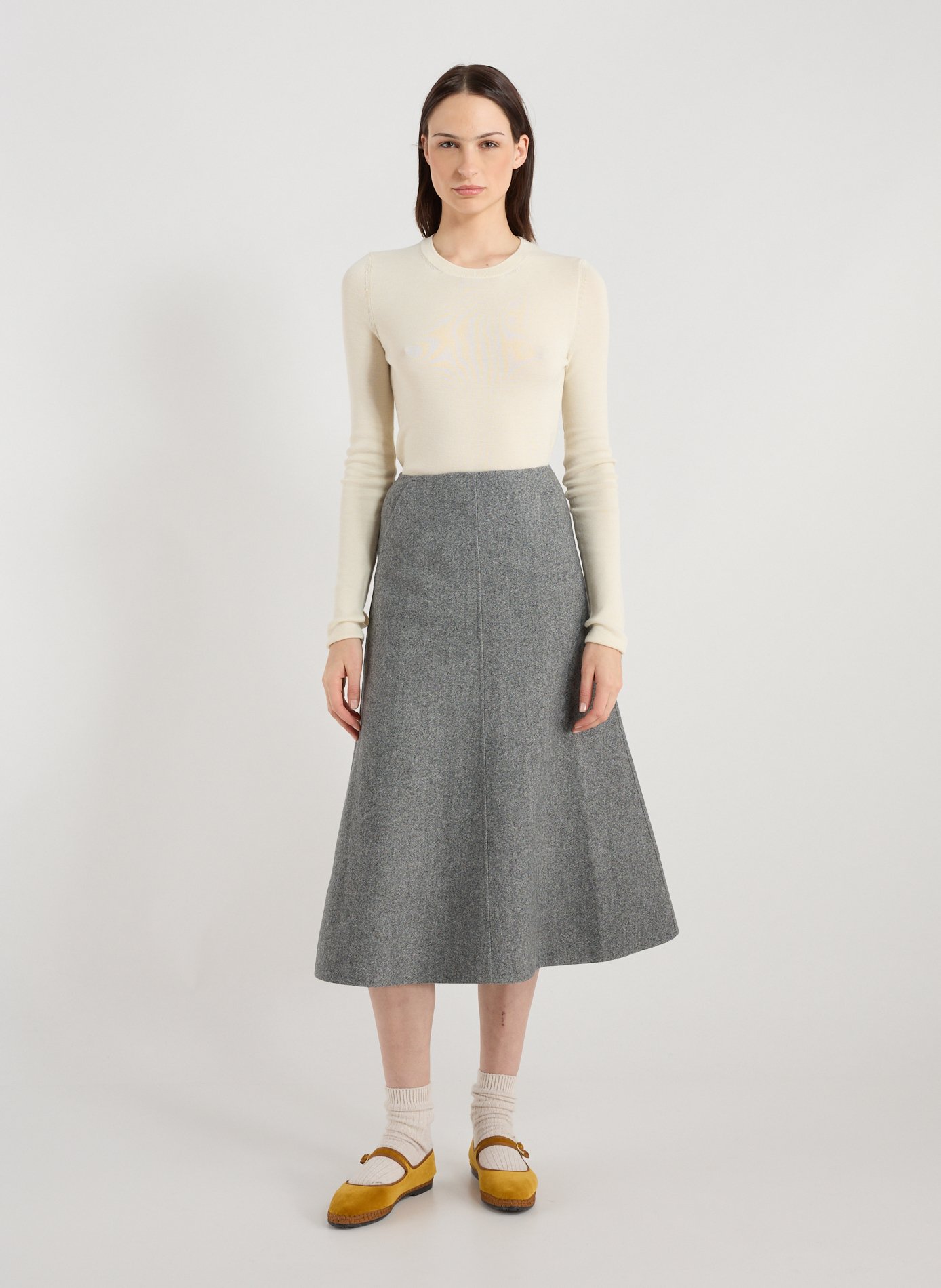 Pull col rond en laine et cachemire R2W Beige