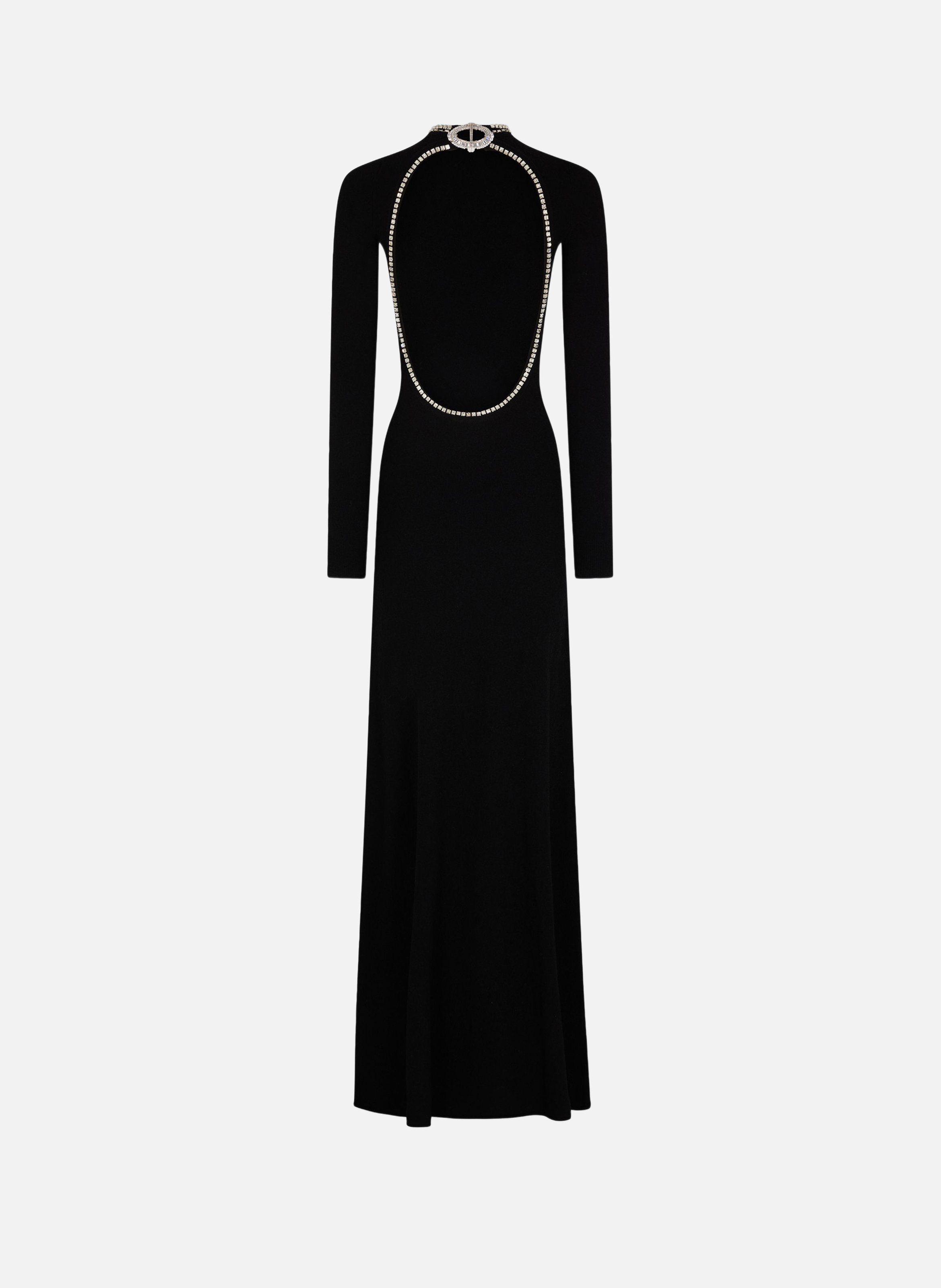 Robe longue dos nu en maille brodée RABANNE Noir