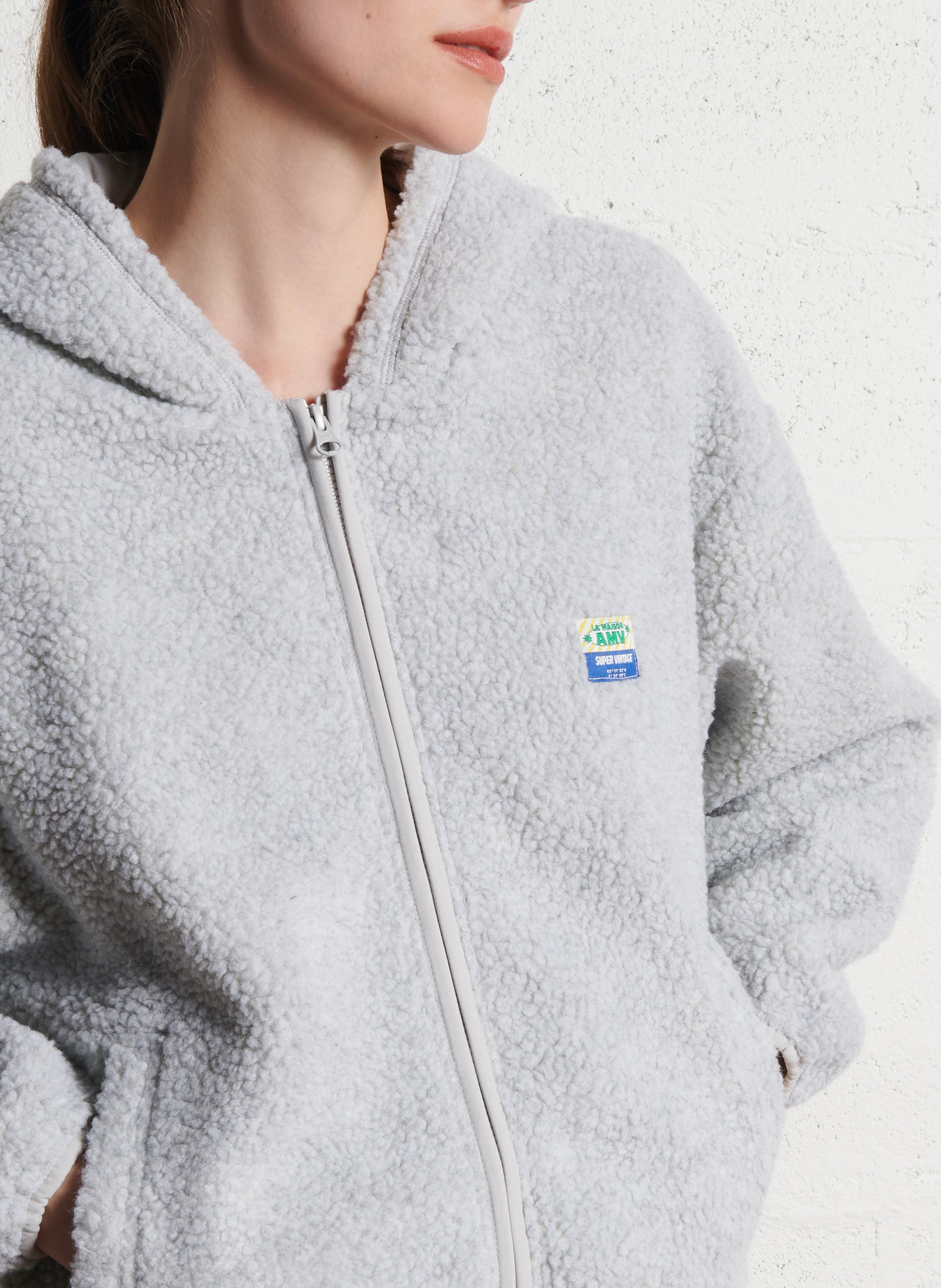 Veste ample polaire à capuche hoktown AMERICAN VINTAGE Gris