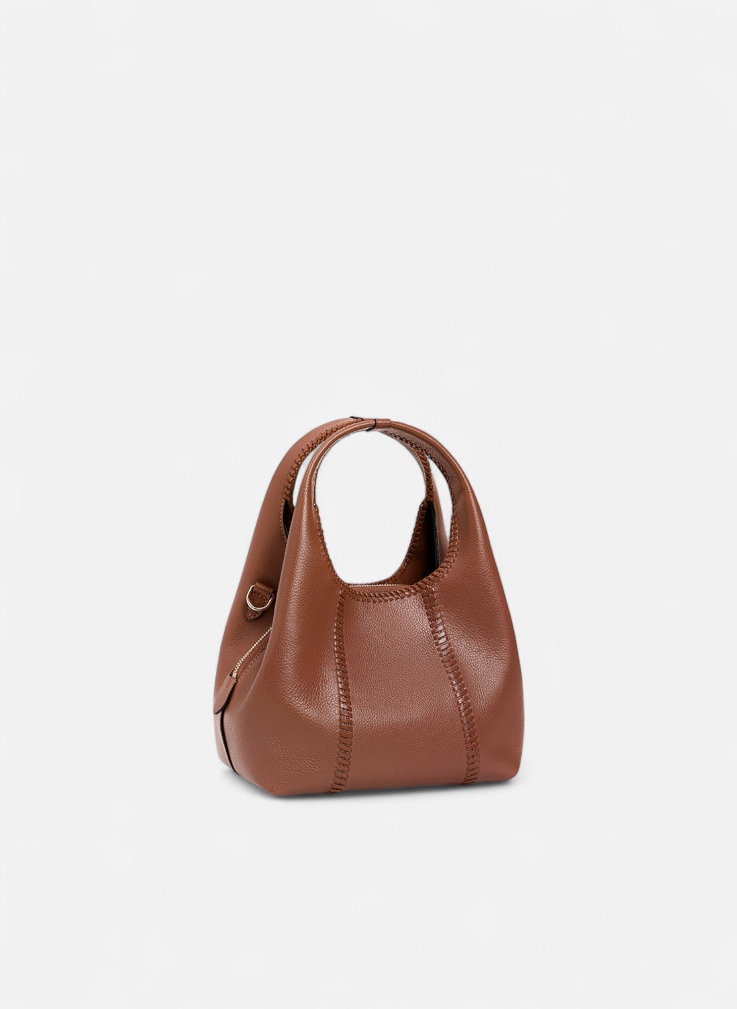 Petit sac à main juliette en cuir grainé avec surpiqûres LE TANNEUR Marron