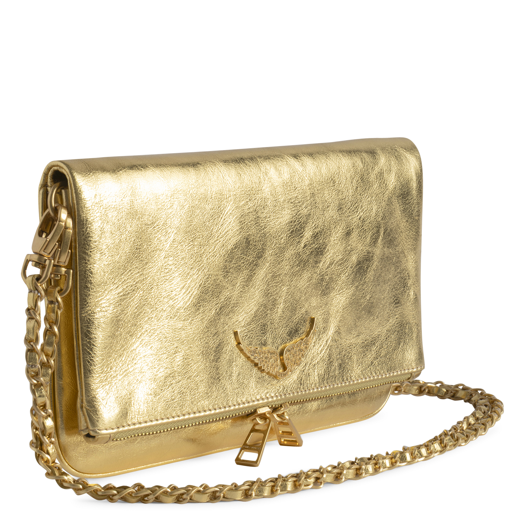 Pochette en cuir métallisé rock ZADIG&VOLTAIRE Jaune