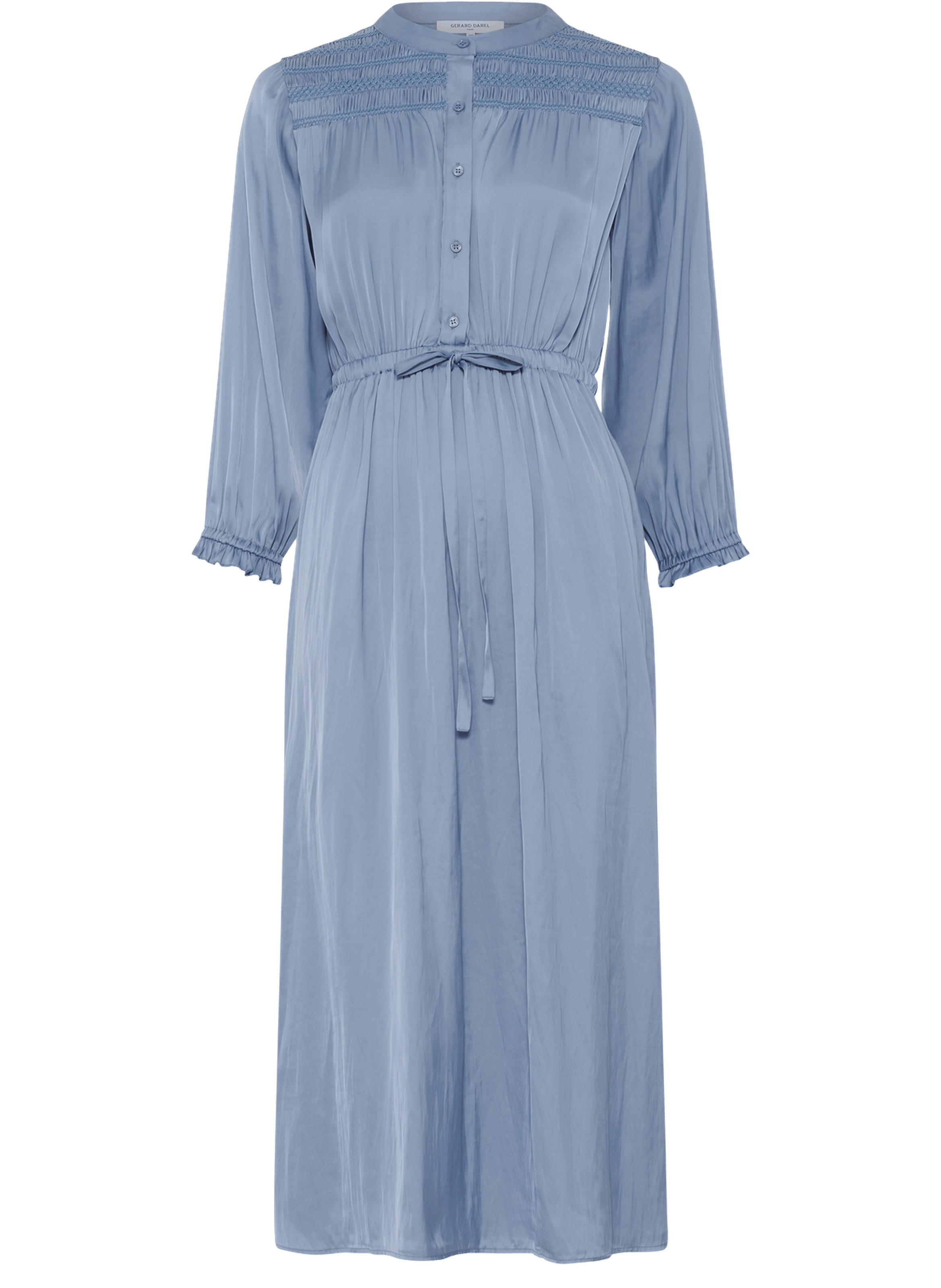 Robe midi en satin à smocks - rubie GERARD DAREL Bleu