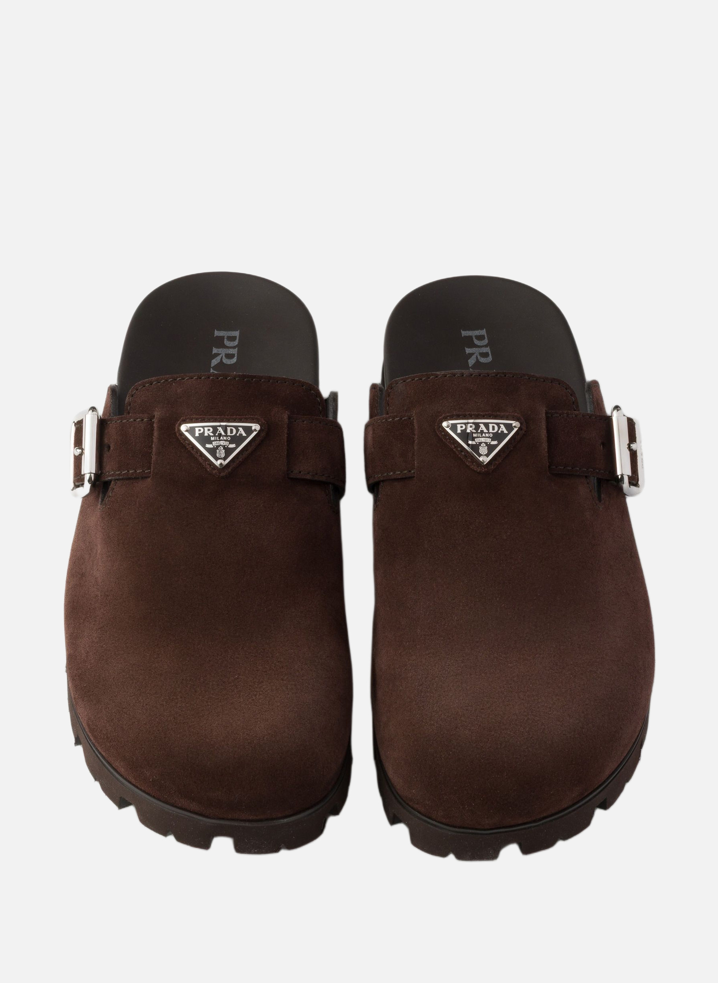 Mules en veau velours PRADA Marron