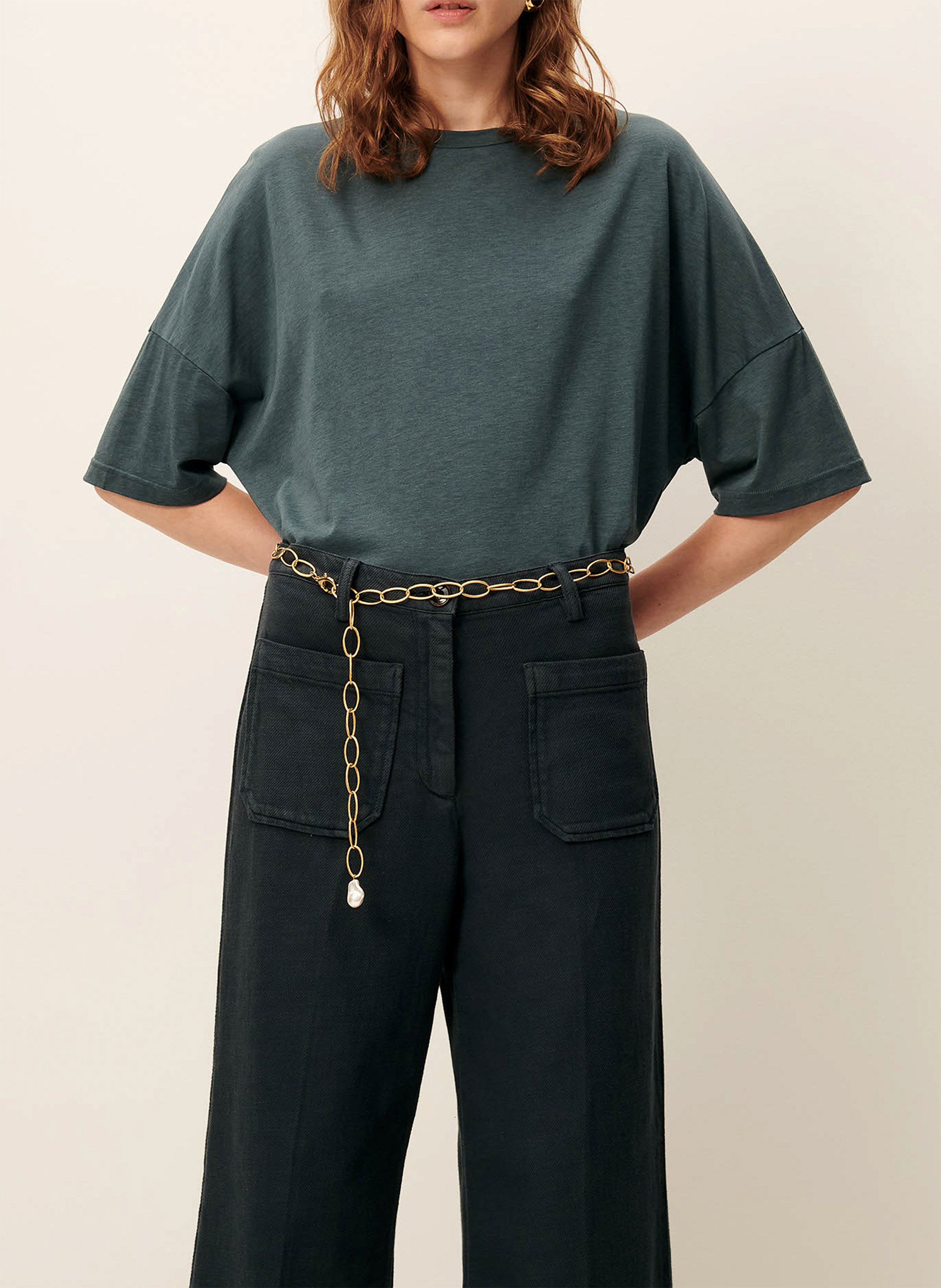 Pantalon droit plissé et texturé en coton hendrick SESSUN Vert