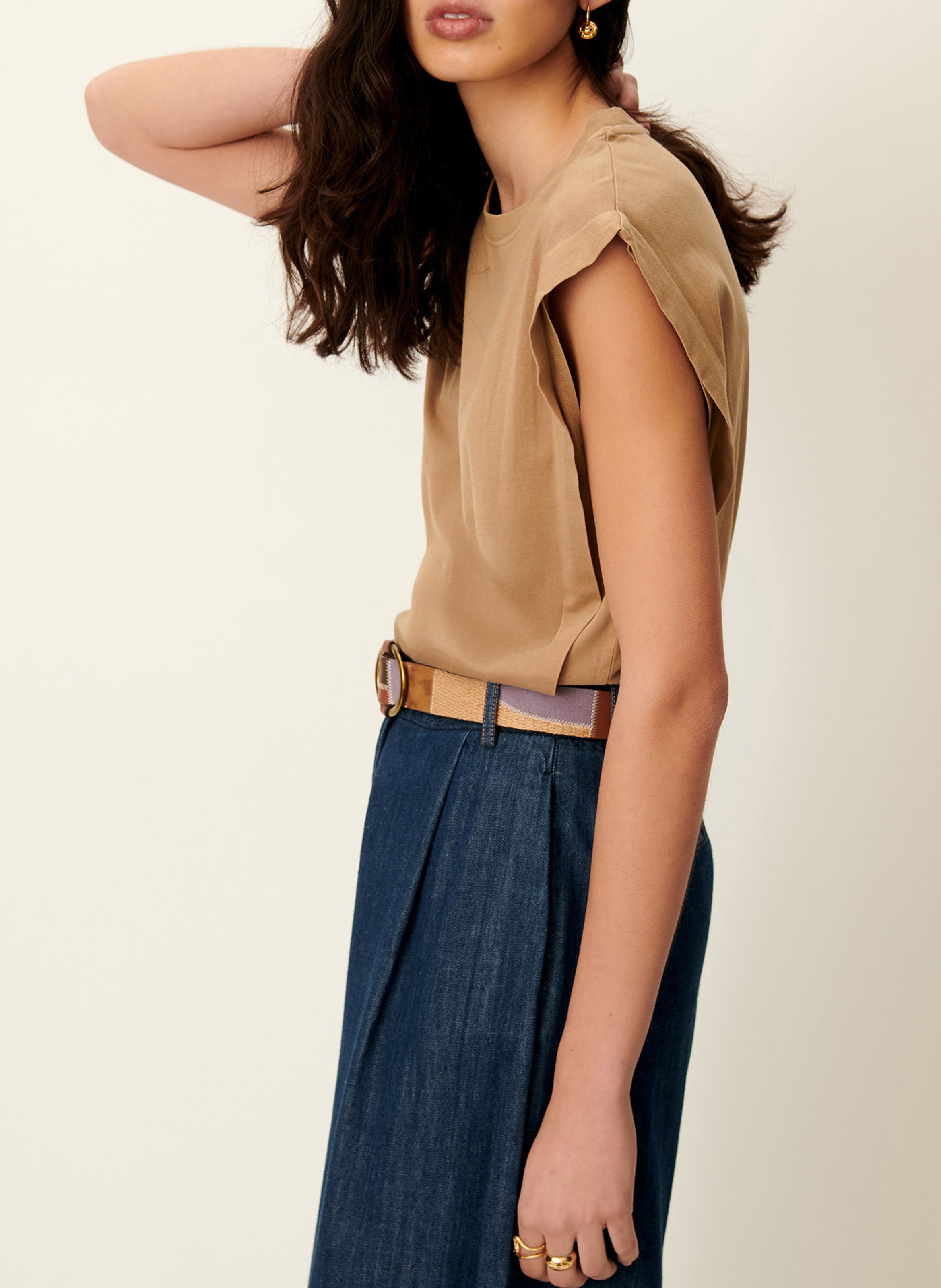 Tee-shirt col rond droit en coton bio orlando SESSUN Beige