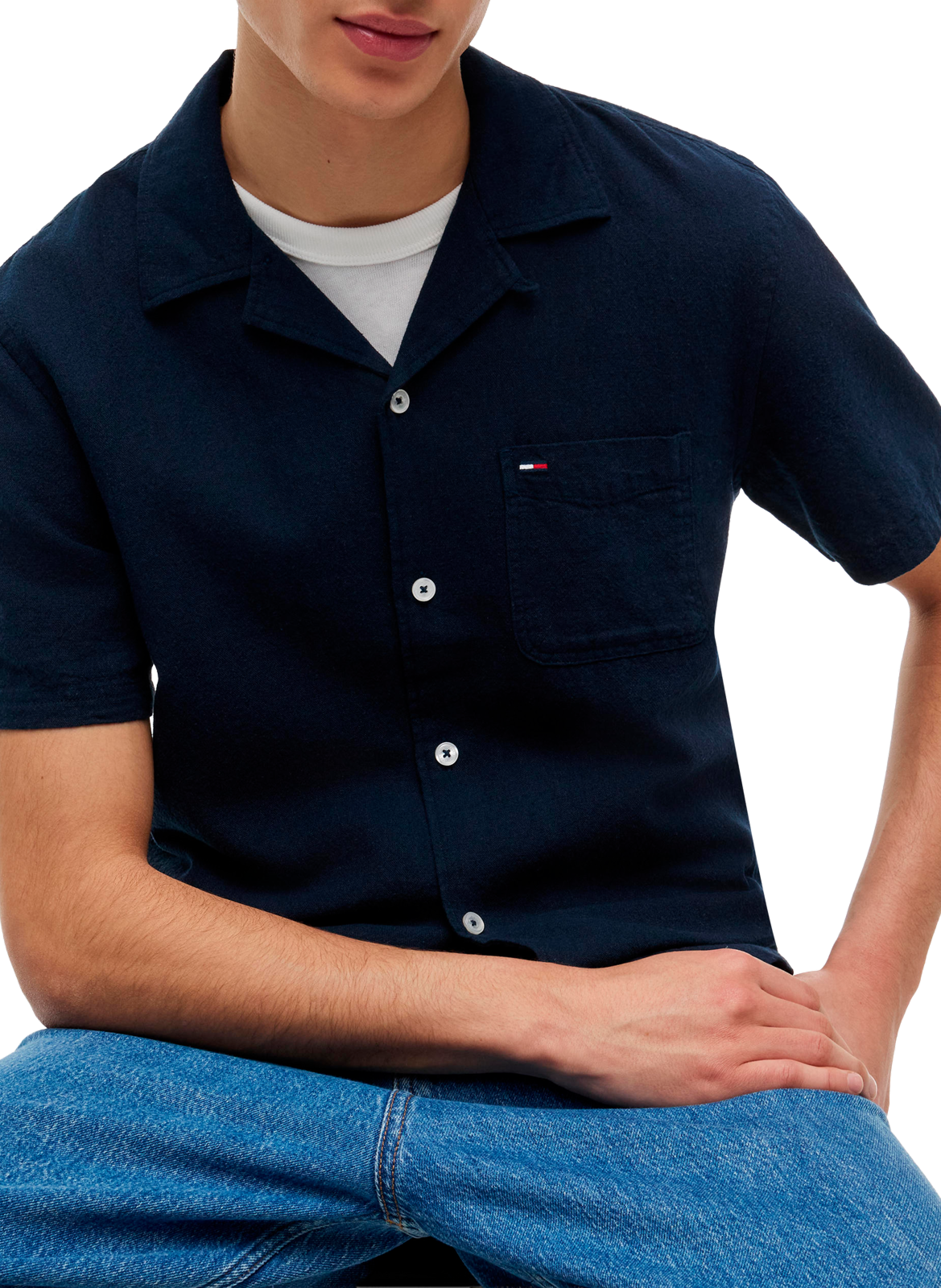 Short-sleeved linen and cotton polo TOMMY HILFIGER Blue