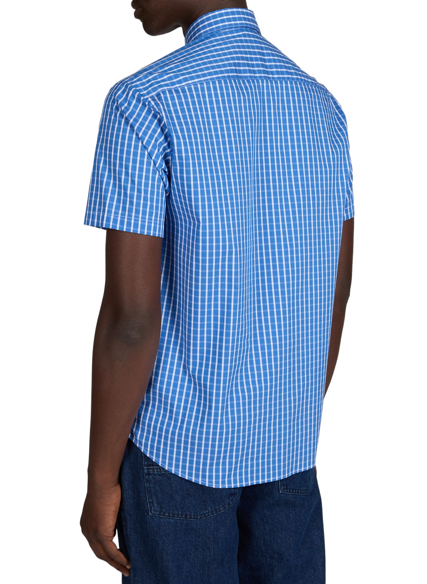 Chemise manches courtes à carreaux en coton AU PRINTEMPS PARIS Bleu