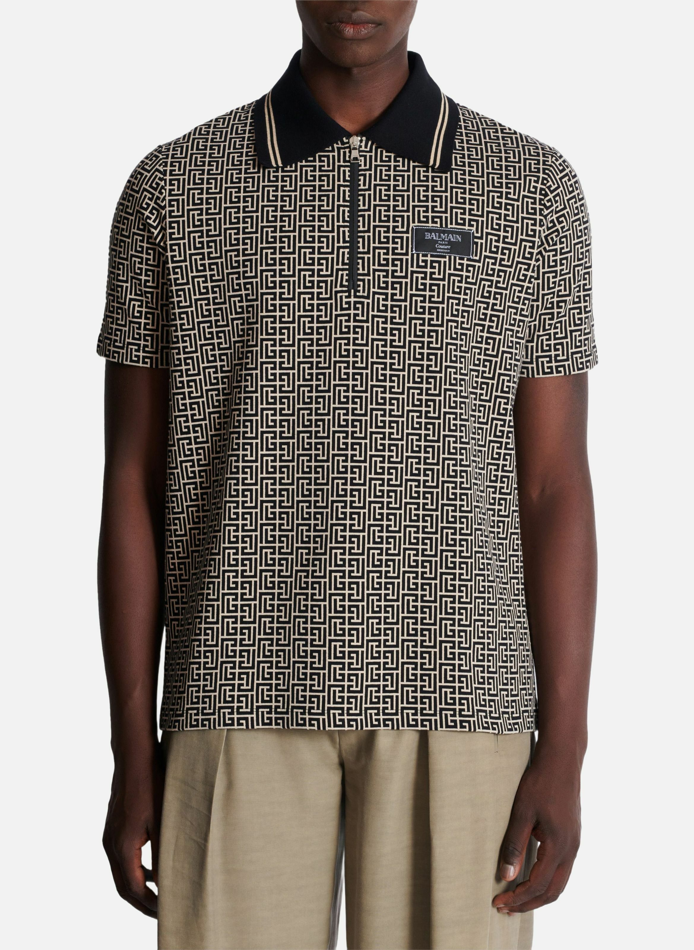 Polo en jacquard à monogramme pb labyrinthe BALMAIN Noir