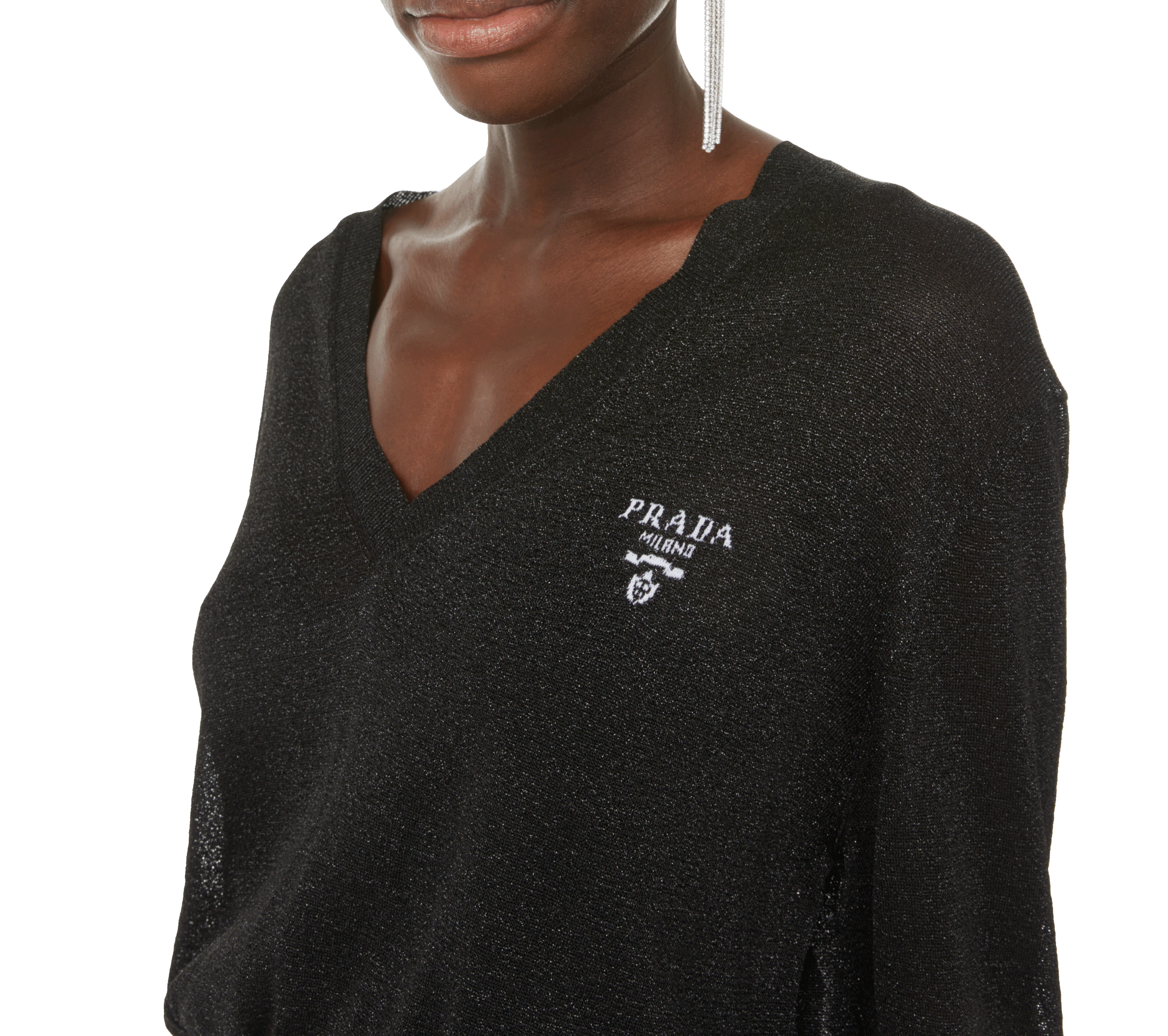 Maxi dress with metallic threads PRADA Black