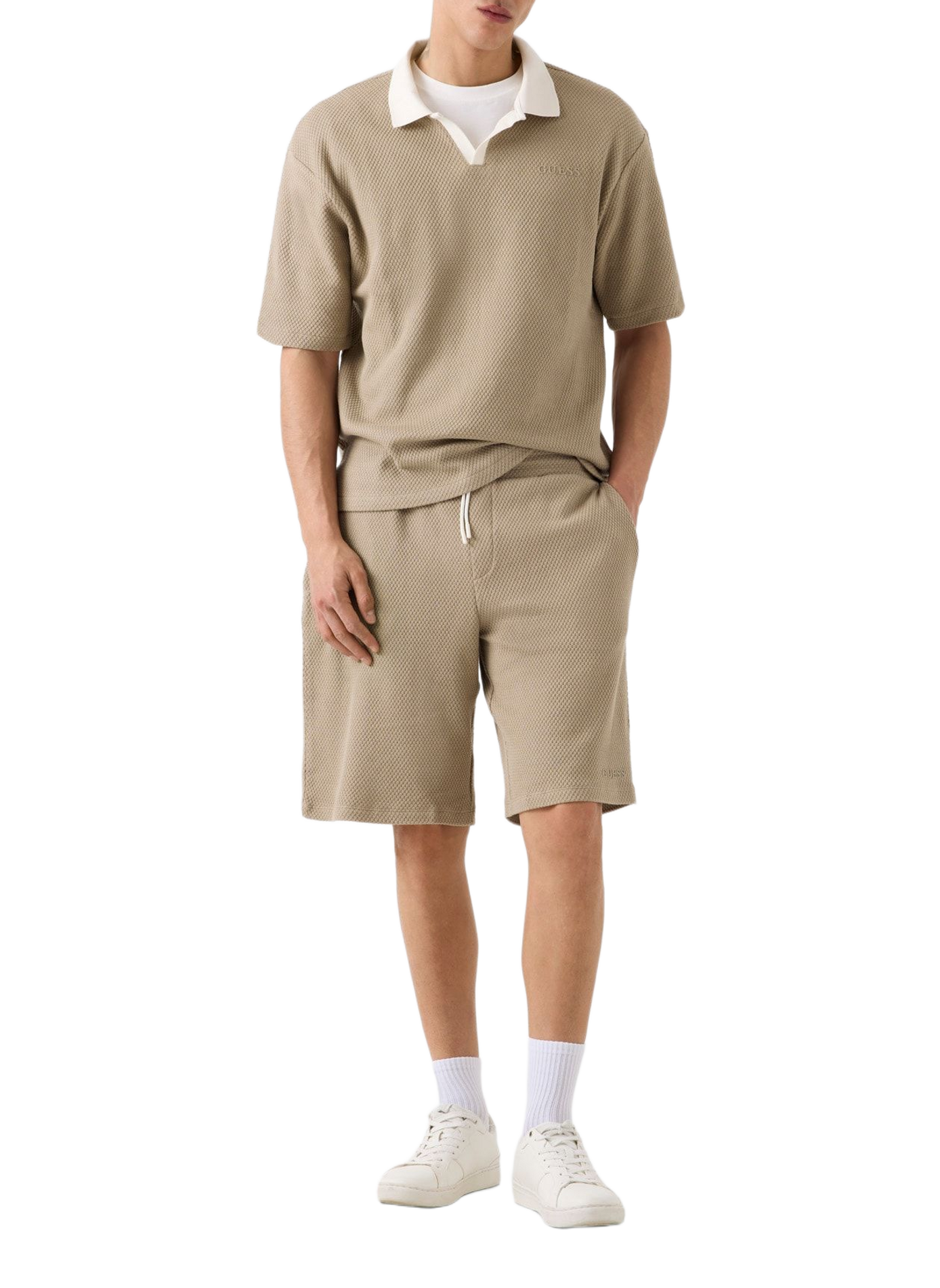 Short à taille élastiquée en maille de coton GUESS Beige