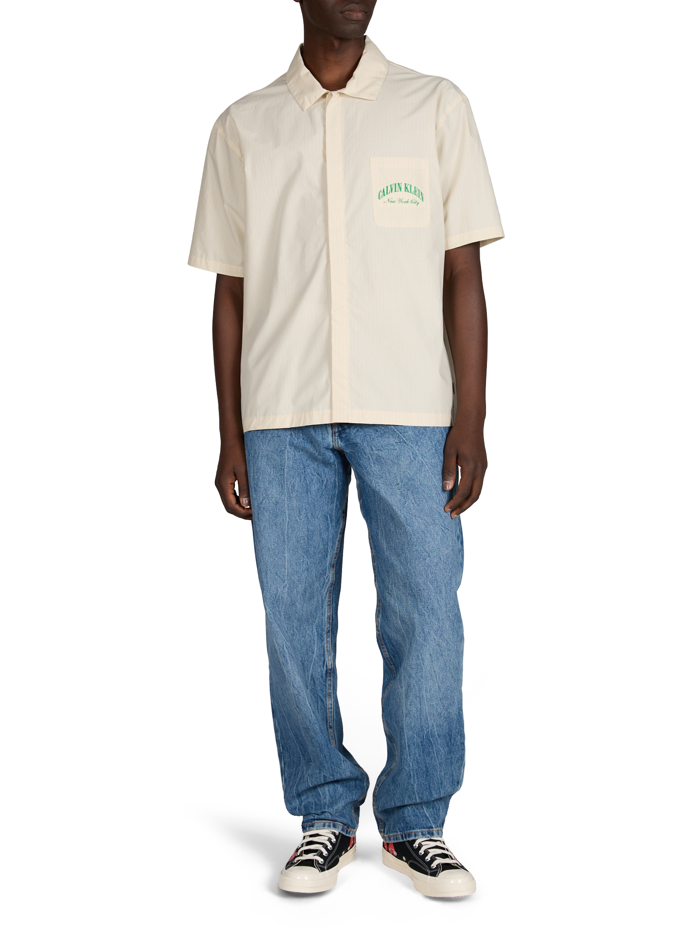 Short-sleeved striped cotton shirt CALVIN KLEIN White