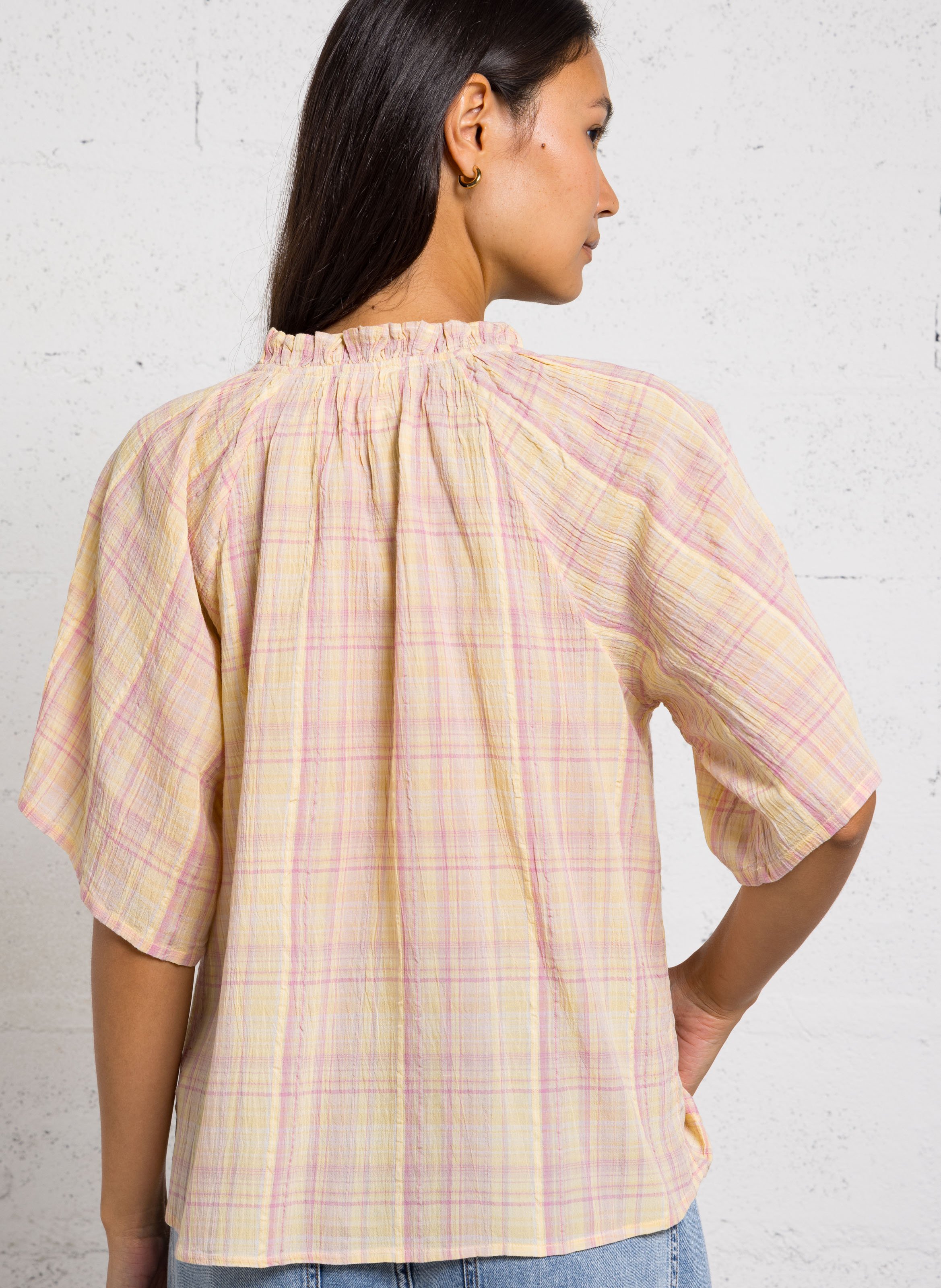 Chemise oversize col rond en coton imprimé maddy MAISON 123 Beige