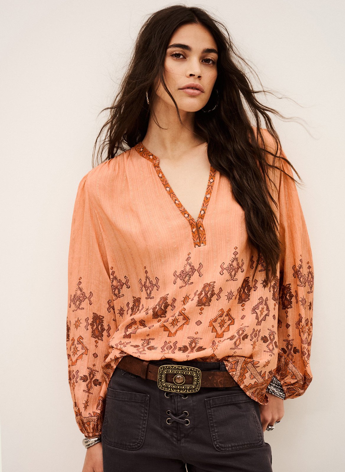 Gedrukte blouse met Tunisie kraag zato BA&SH Oranje