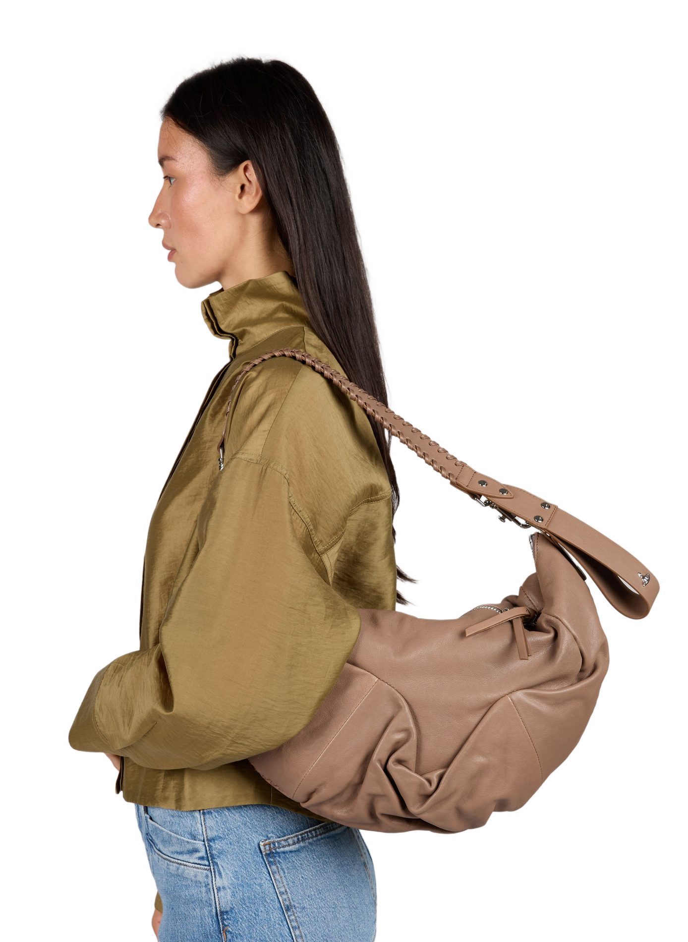 Grand sac zippé uni en cuir VIVIENNE WESTWOOD Marron