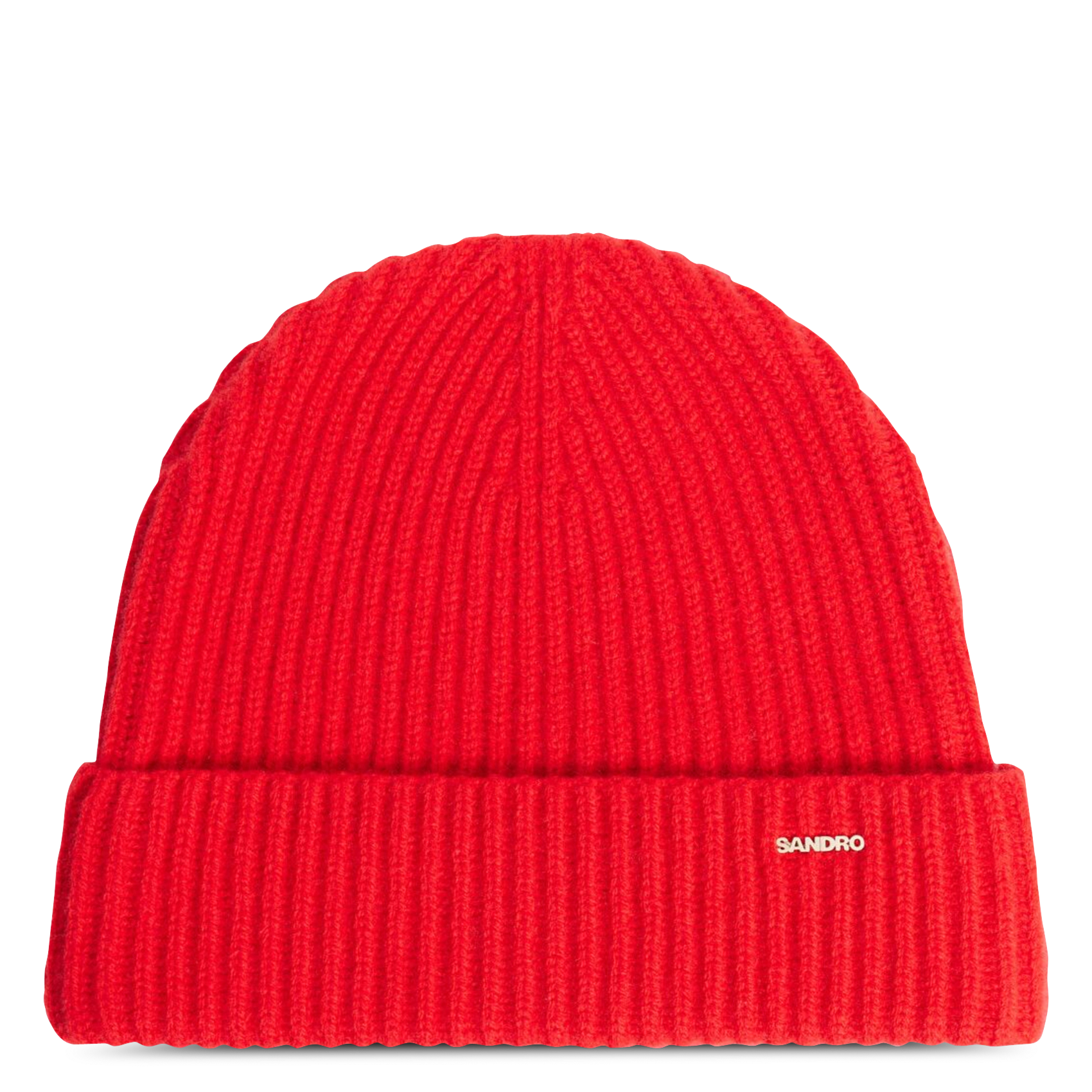 Bonnet à revers uni en laine et cachemire SANDRO Rouge