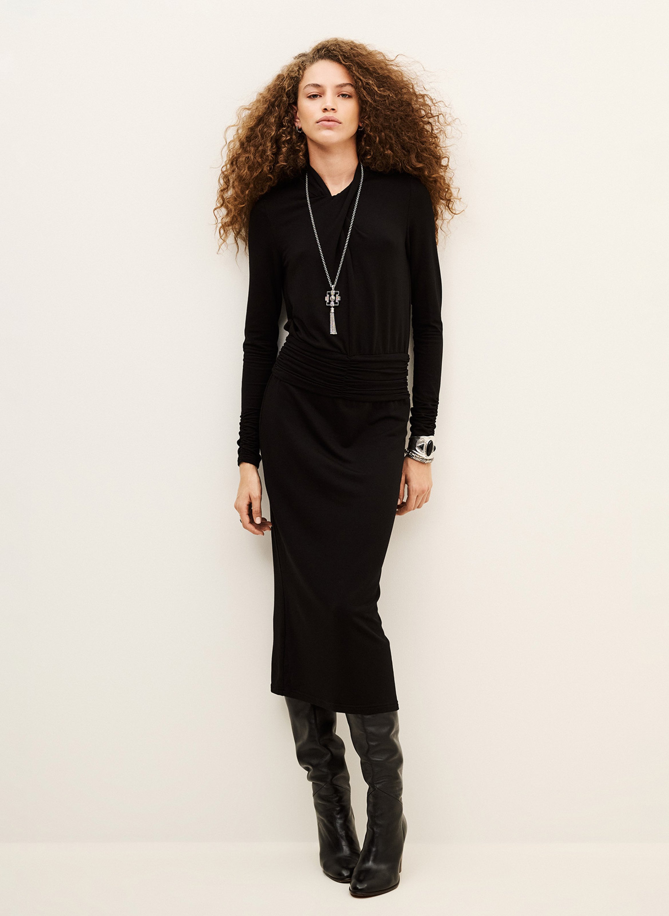 Robe longue drapée unie jema BA&SH Noir