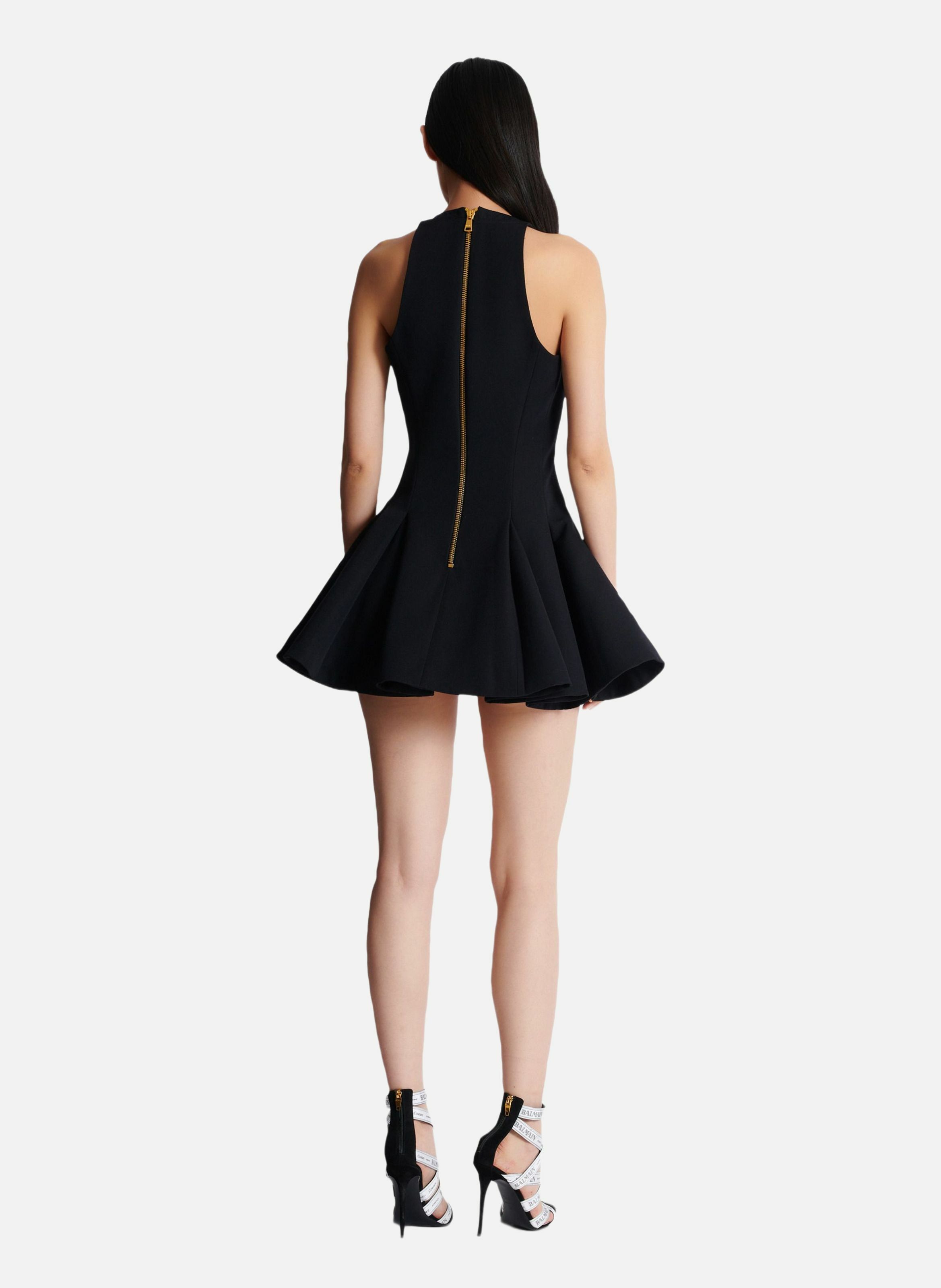 Robe évasée à plis en grain de poudre Noir