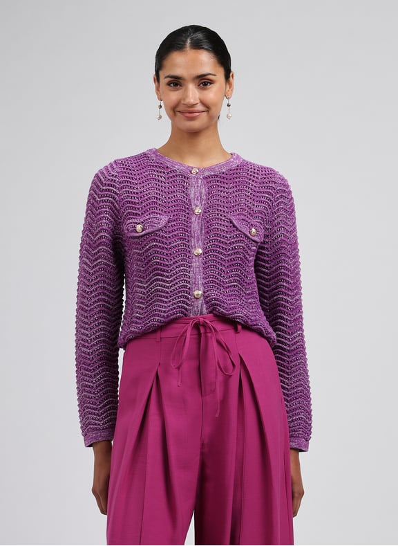 Cardigan maille ajourée en coton Violet by SUNCOO SUNCOO Cardigan maille ajourée en coton Violet