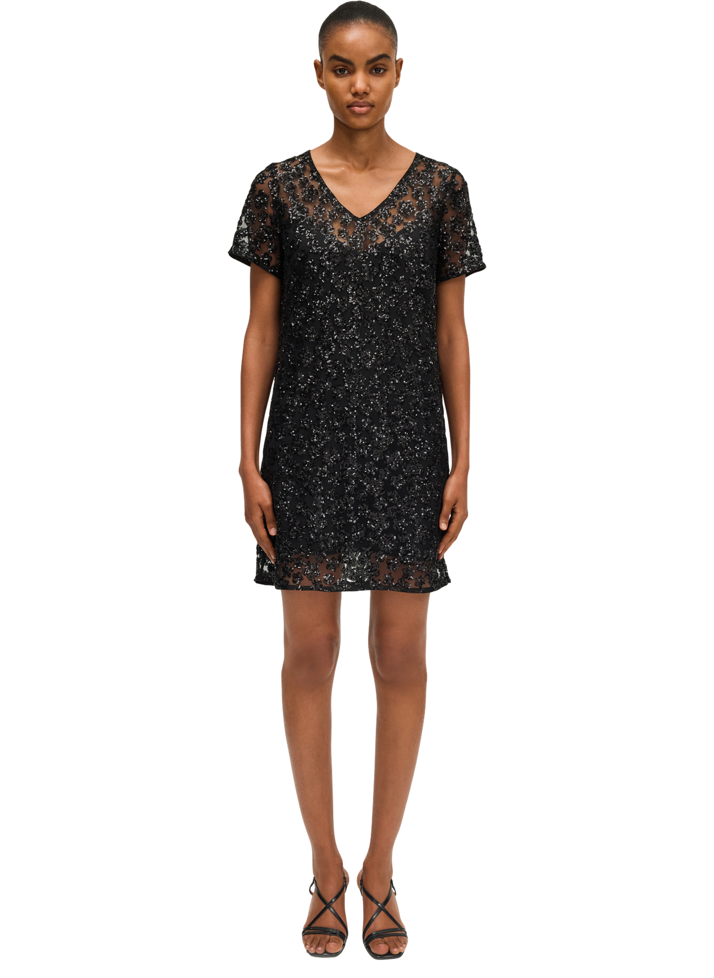 Robe courte à fleurs en sequins - lorine PABLO Noir