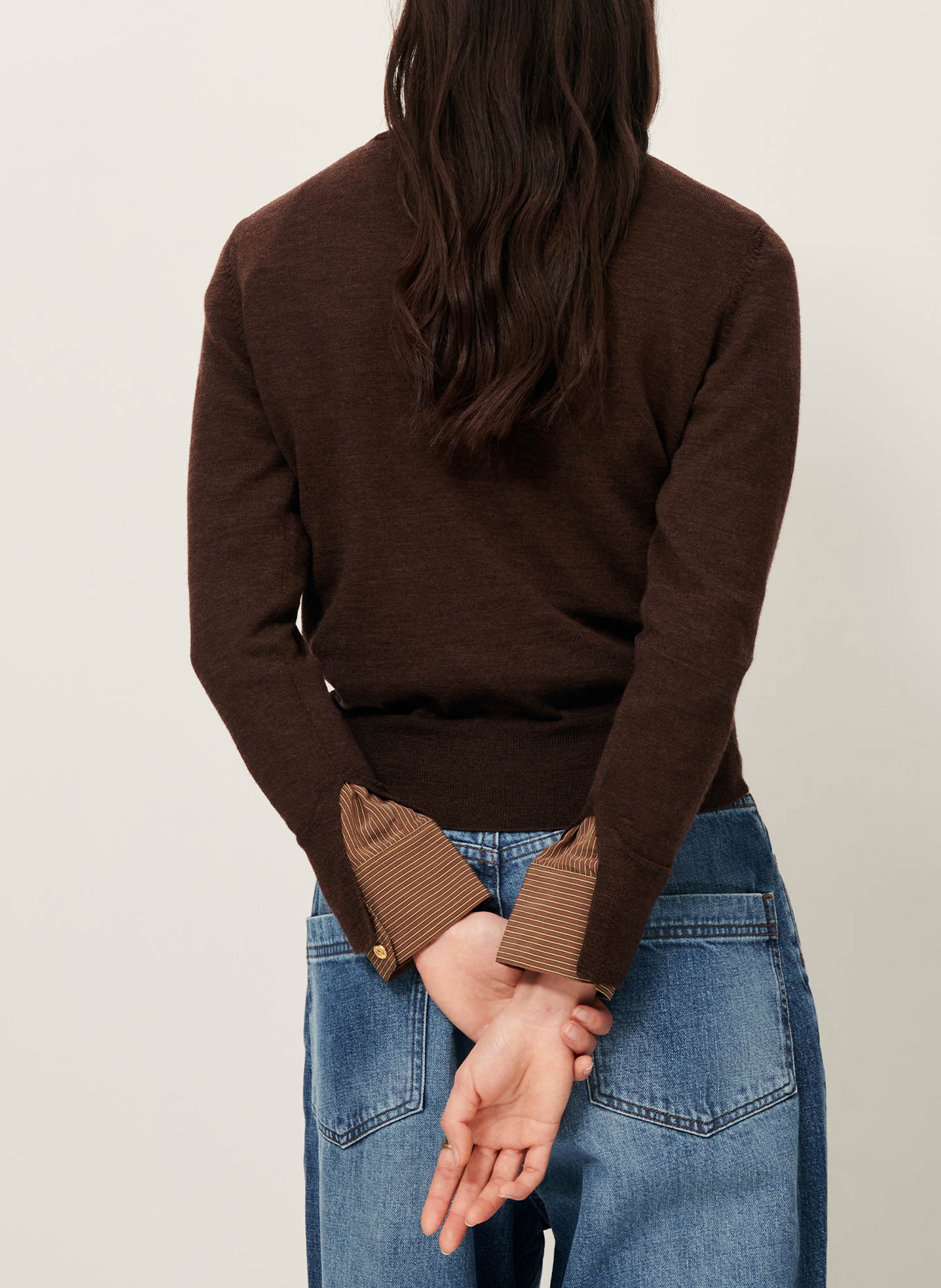 Pull col rond en laine teshima SESSUN Marron