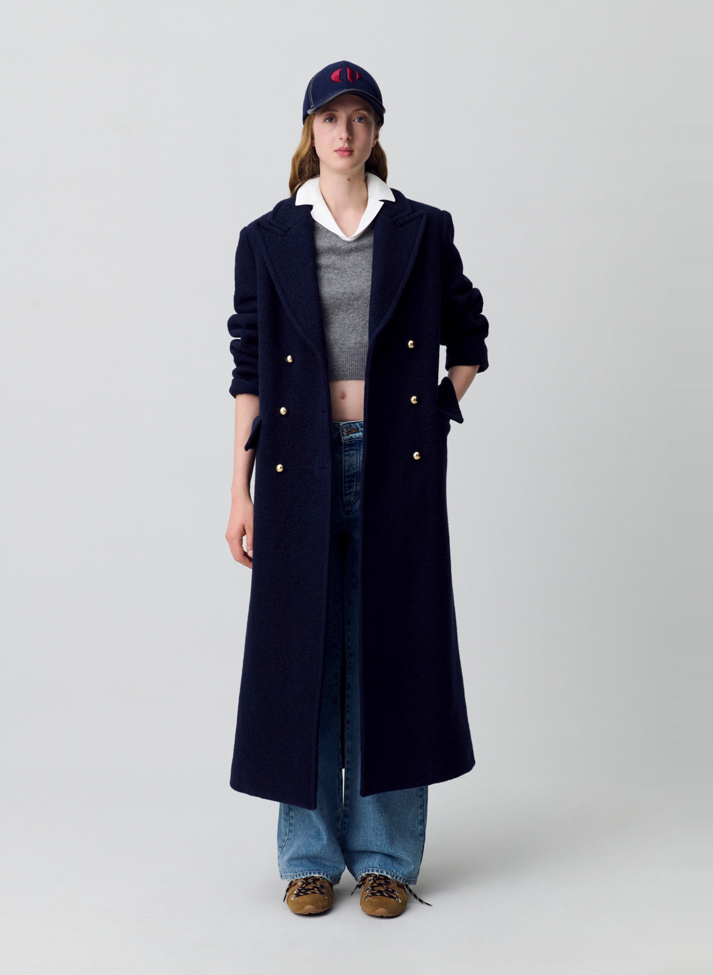 Manteau mi-long droit uni en laine ginger CLAUDIE PIERLOT Bleu