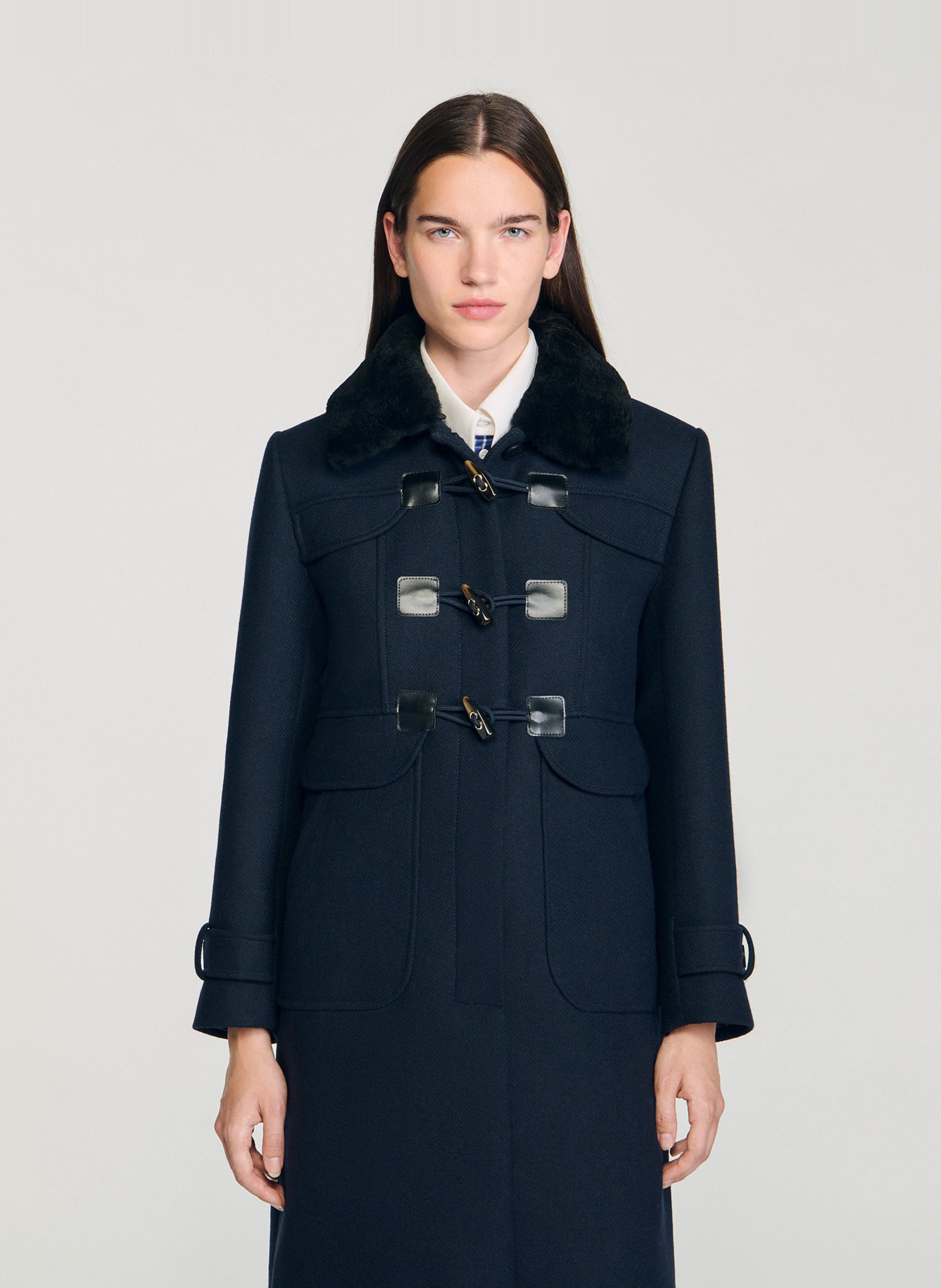 Manteau col classique en laine mélangée SANDRO Bleu