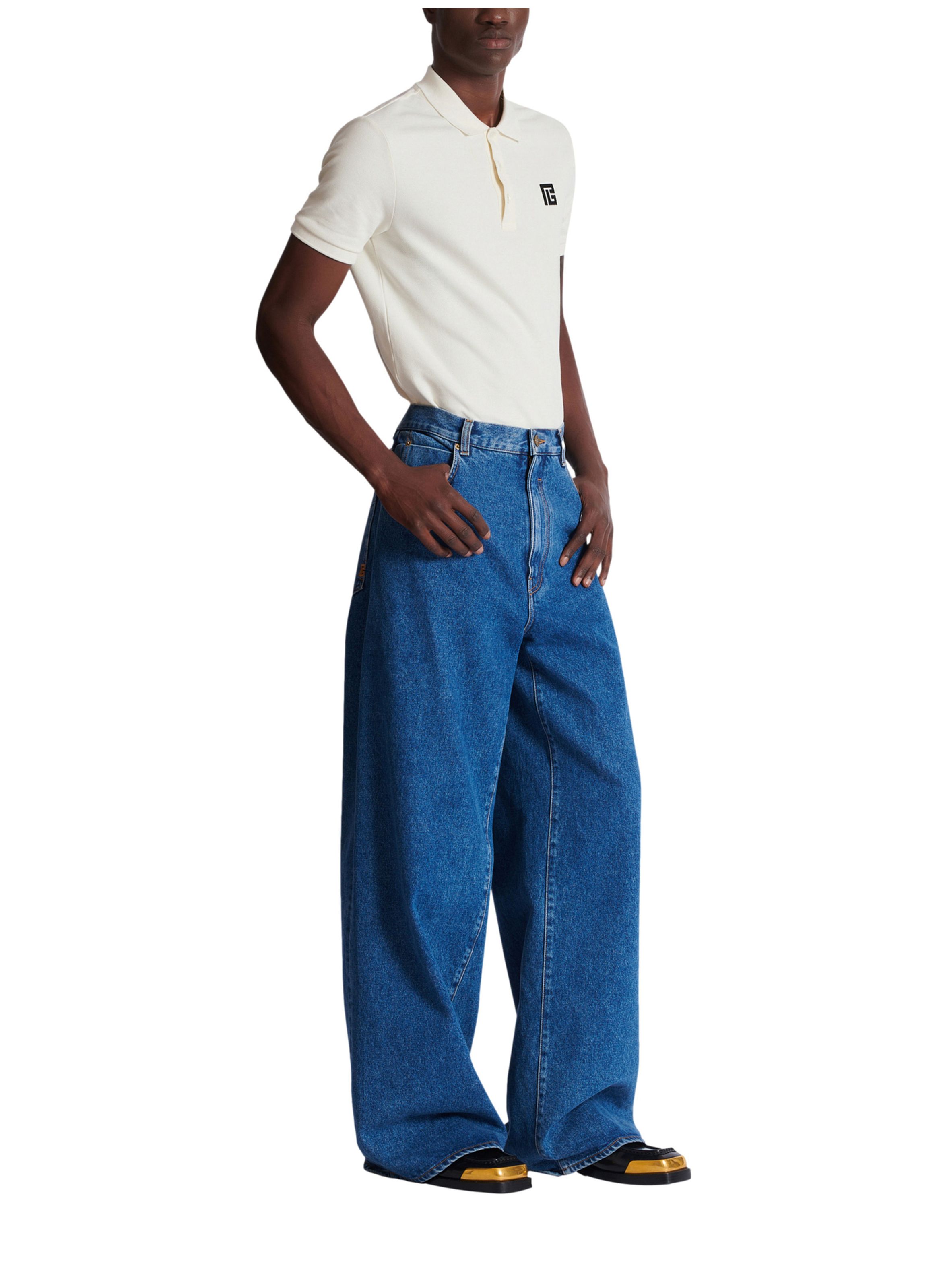 Pantalon large en denim bleu BALMAIN Bleu