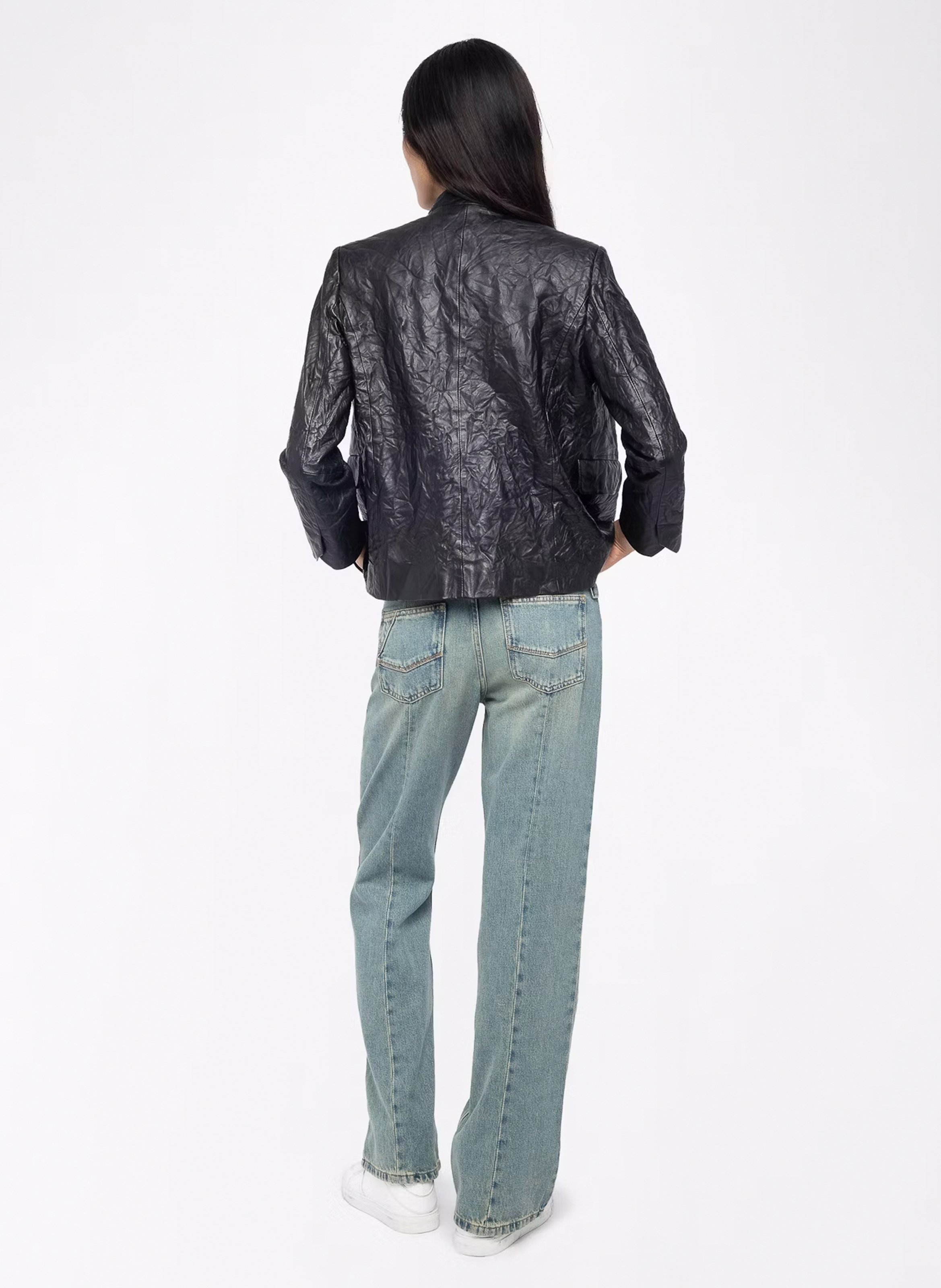 Blouson col rond en cuir veryn ZADIG&VOLTAIRE Noir