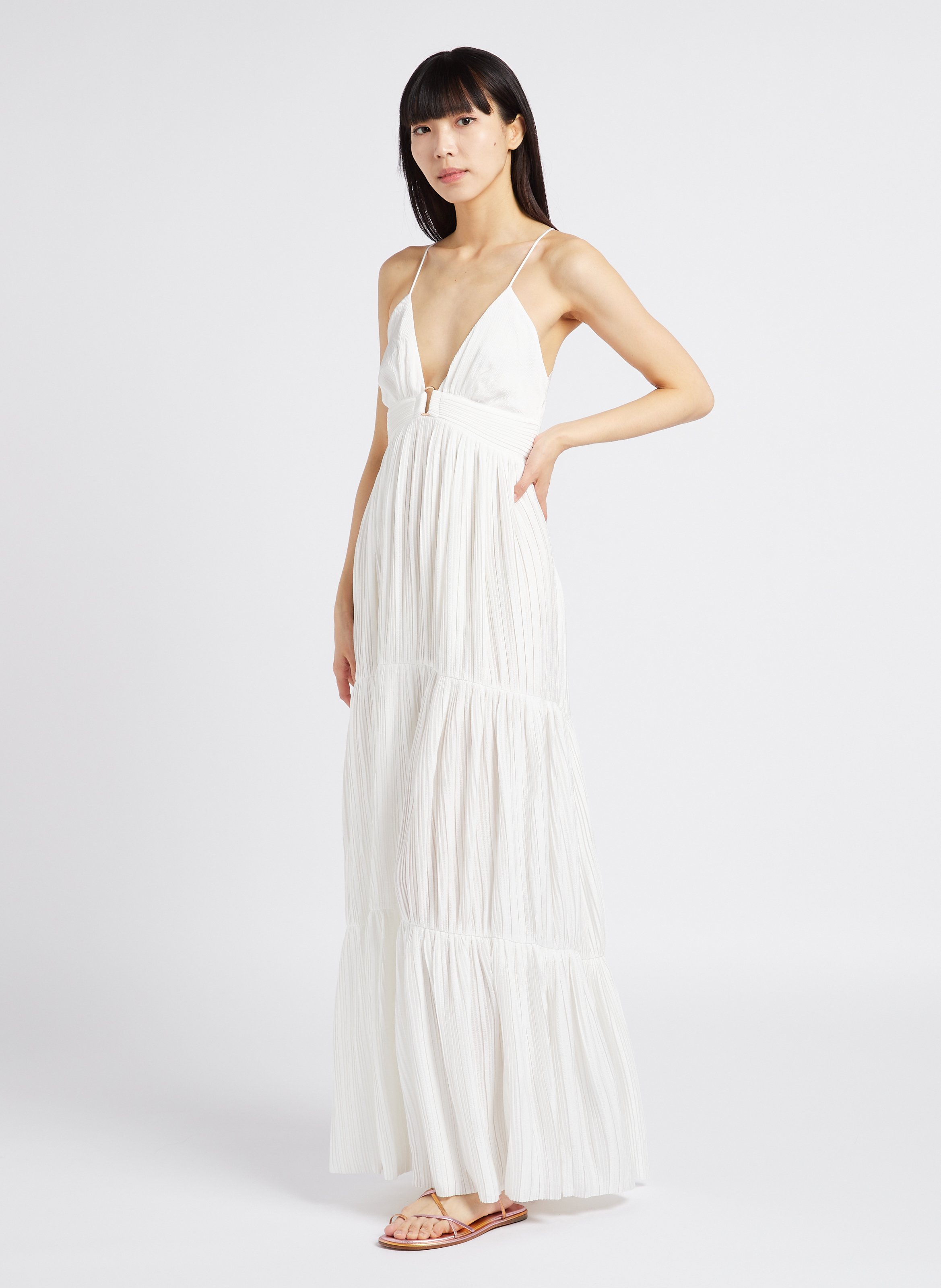 Robe longue col v plissée wasta BA&SH Blanc