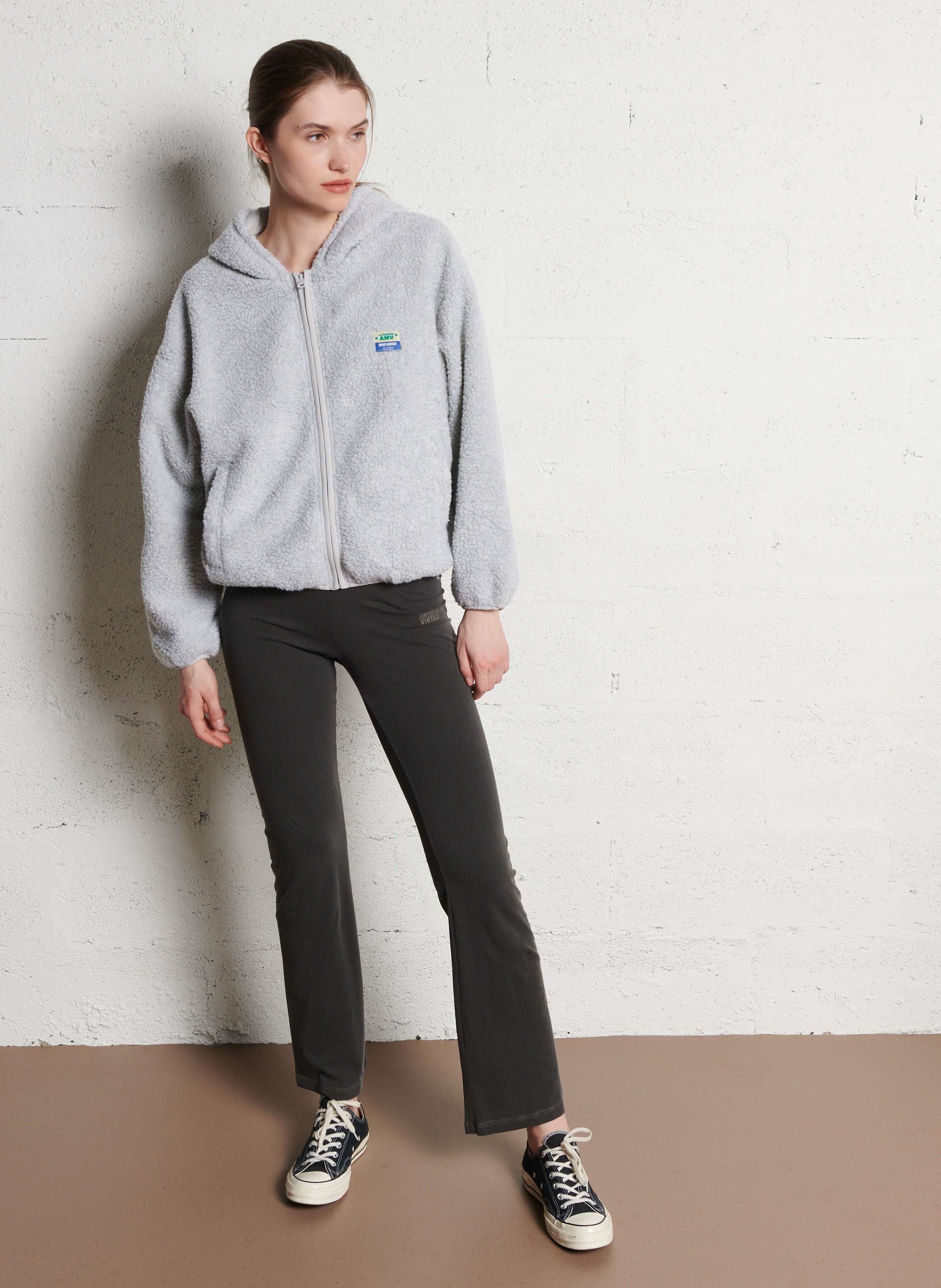 Veste ample polaire à capuche hoktown AMERICAN VINTAGE Gris